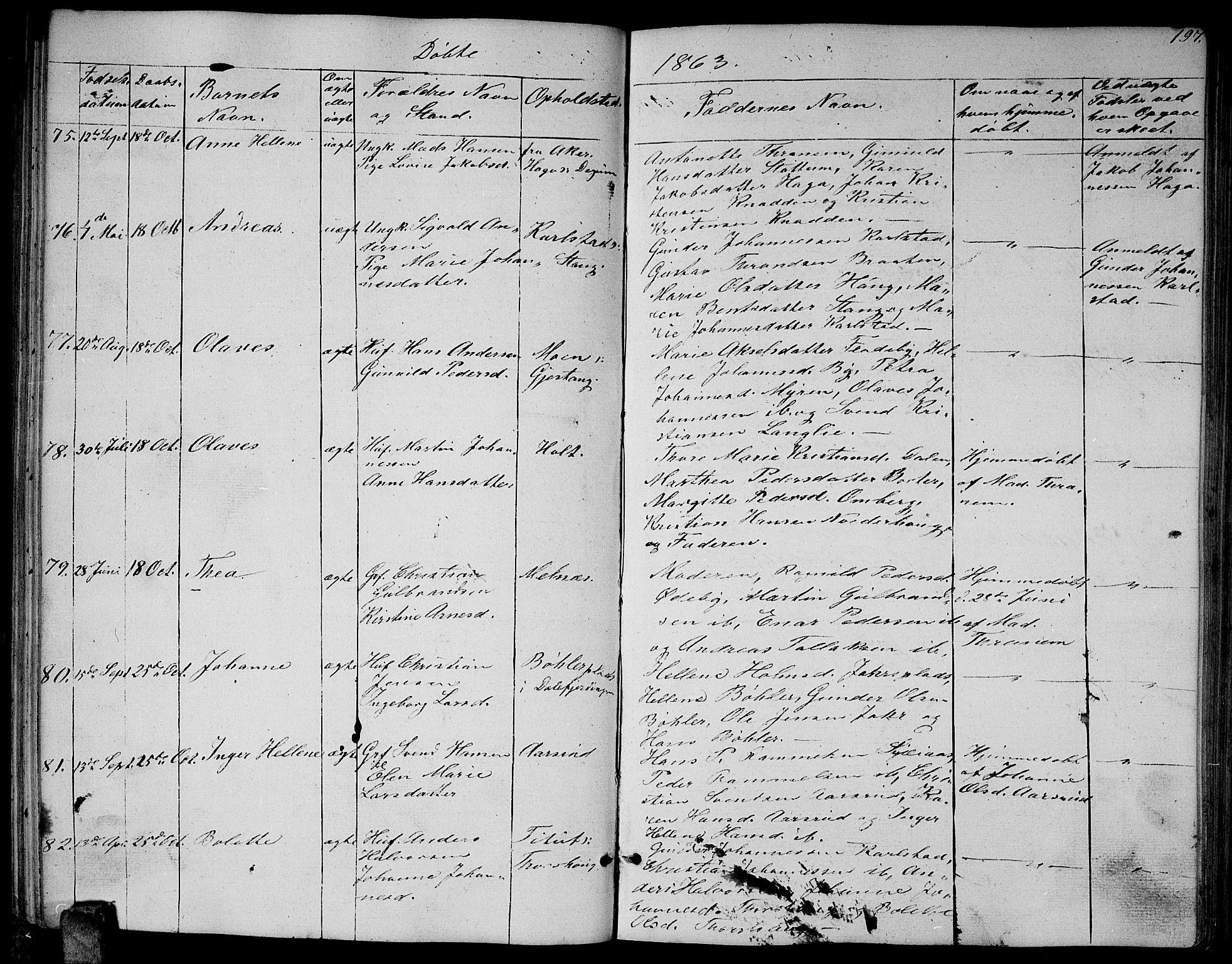 Enebakk prestekontor Kirkebøker, AV/SAO-A-10171c/G/Ga/L0004: Parish register (copy) no. I 4, 1850-1866, p. 197