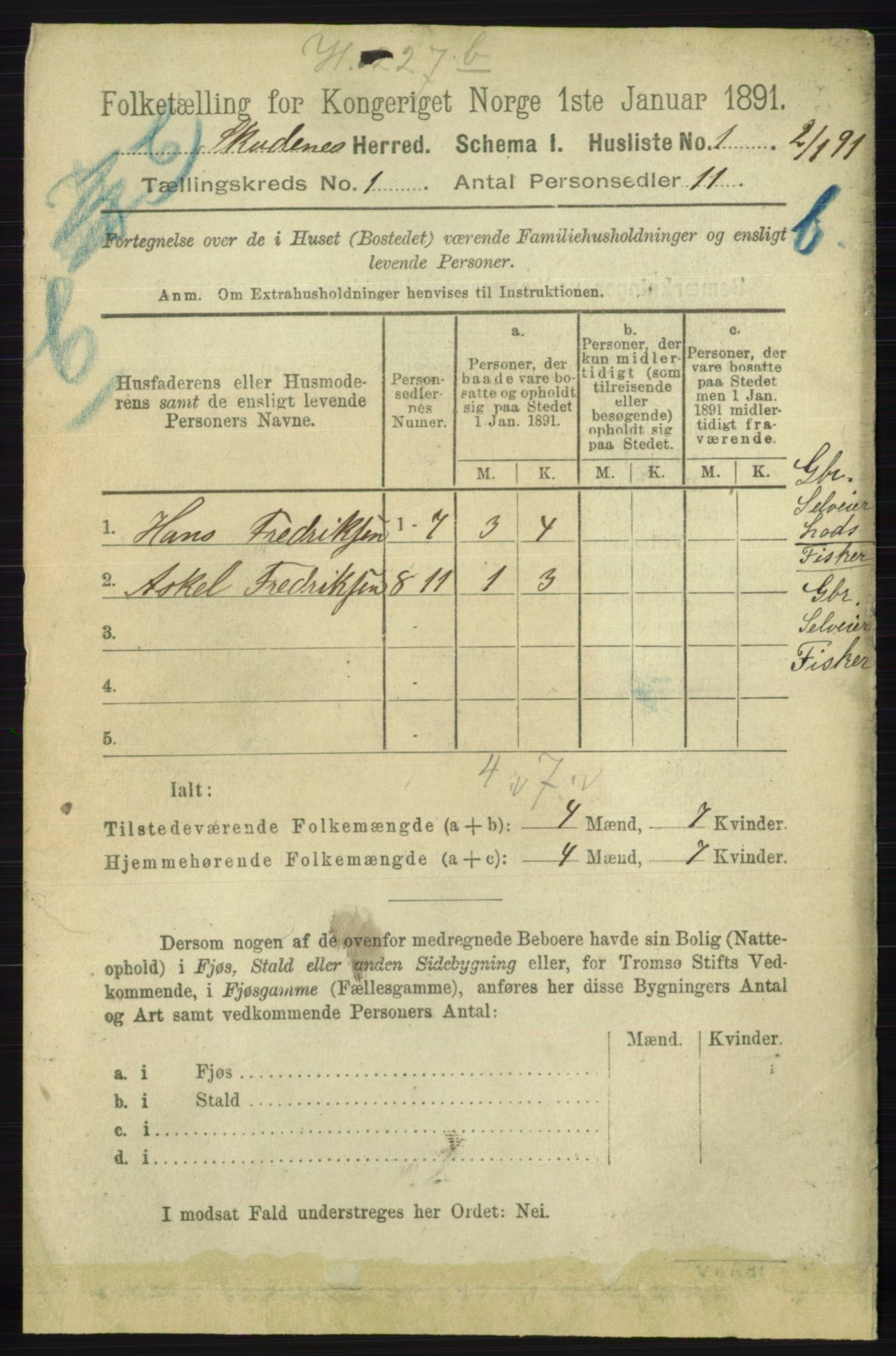 RA, 1891 census for 1150 Skudenes, 1891, p. 3346