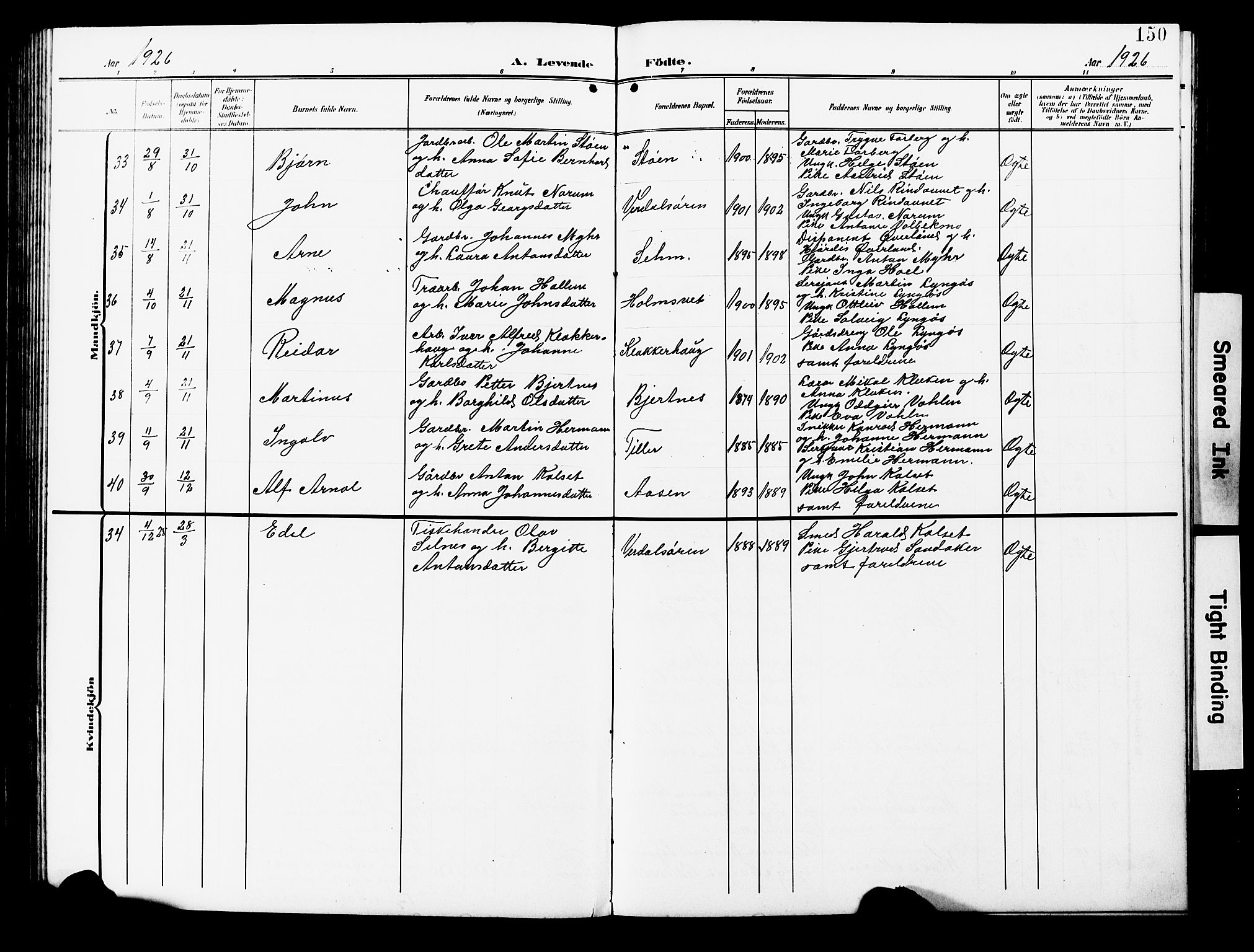 Ministerialprotokoller, klokkerbøker og fødselsregistre - Nord-Trøndelag, SAT/A-1458/723/L0258: Parish register (copy) no. 723C06, 1908-1927, p. 150