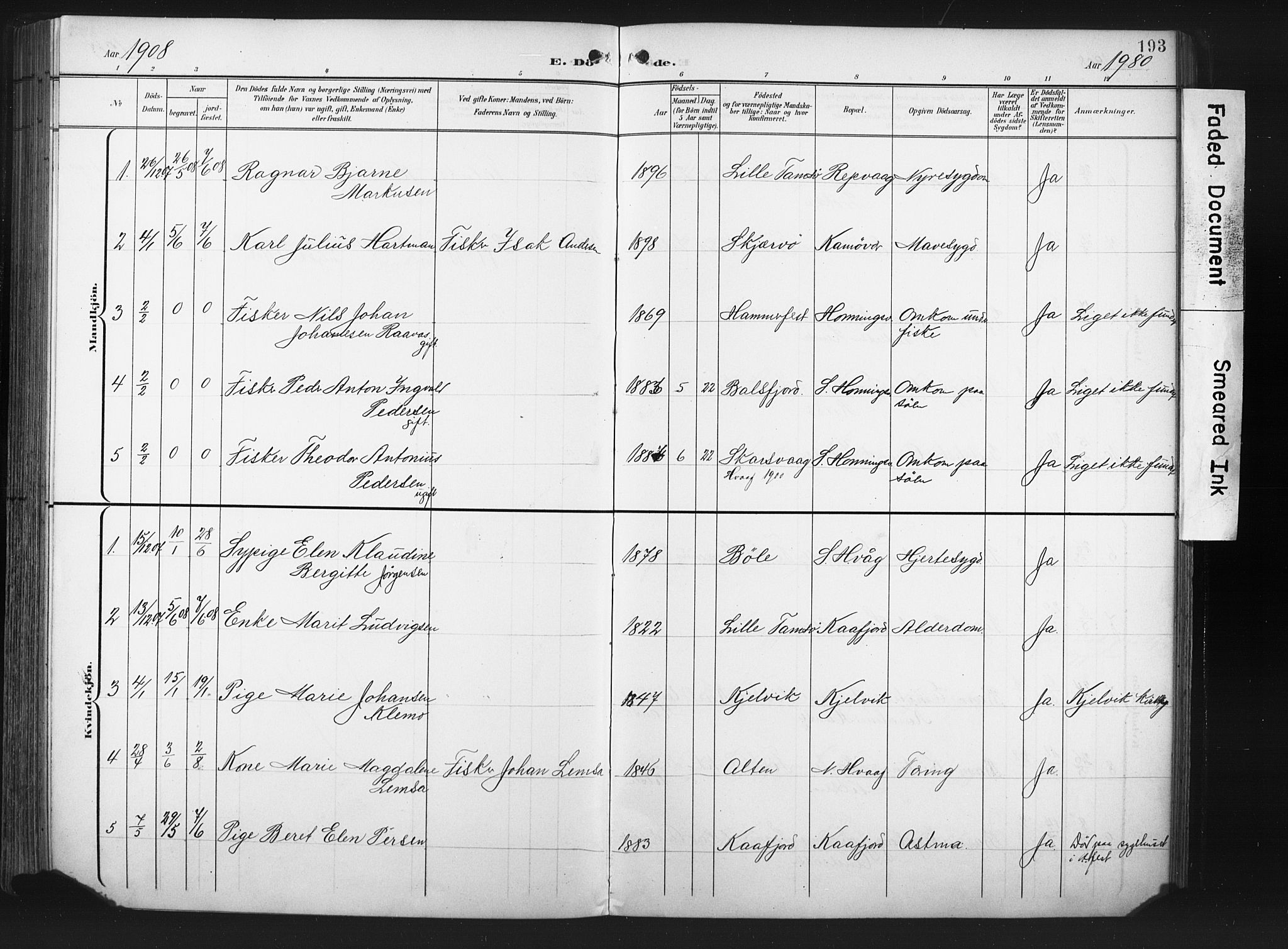Måsøy sokneprestkontor, SATØ/S-1348/H/Ha/L0008kirke: Parish register (official) no. 8, 1900-1910, p. 193