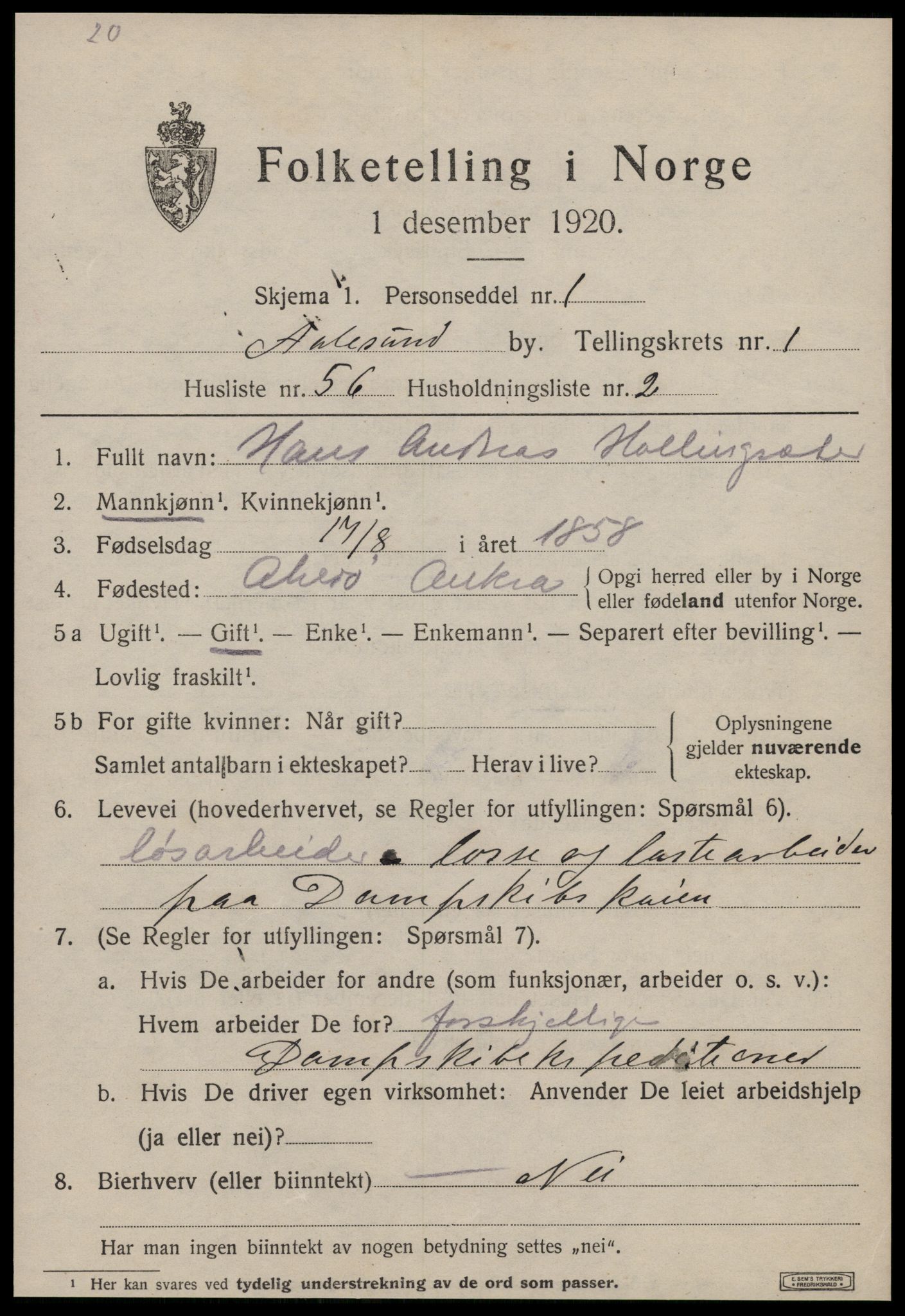 SAT, 1920 census for Ålesund, 1920, p. 10864