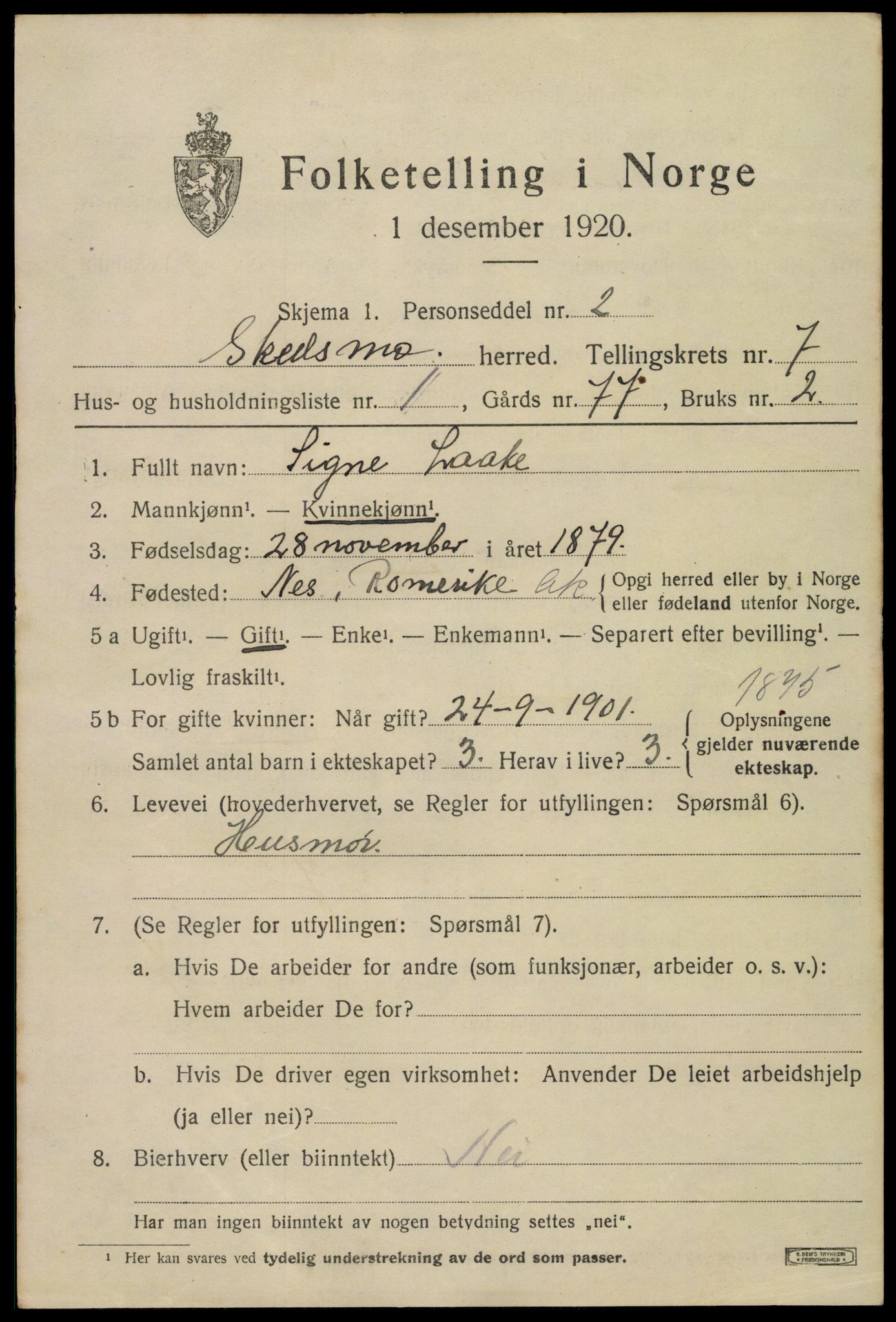 SAO, 1920 census for Skedsmo, 1920, p. 7187