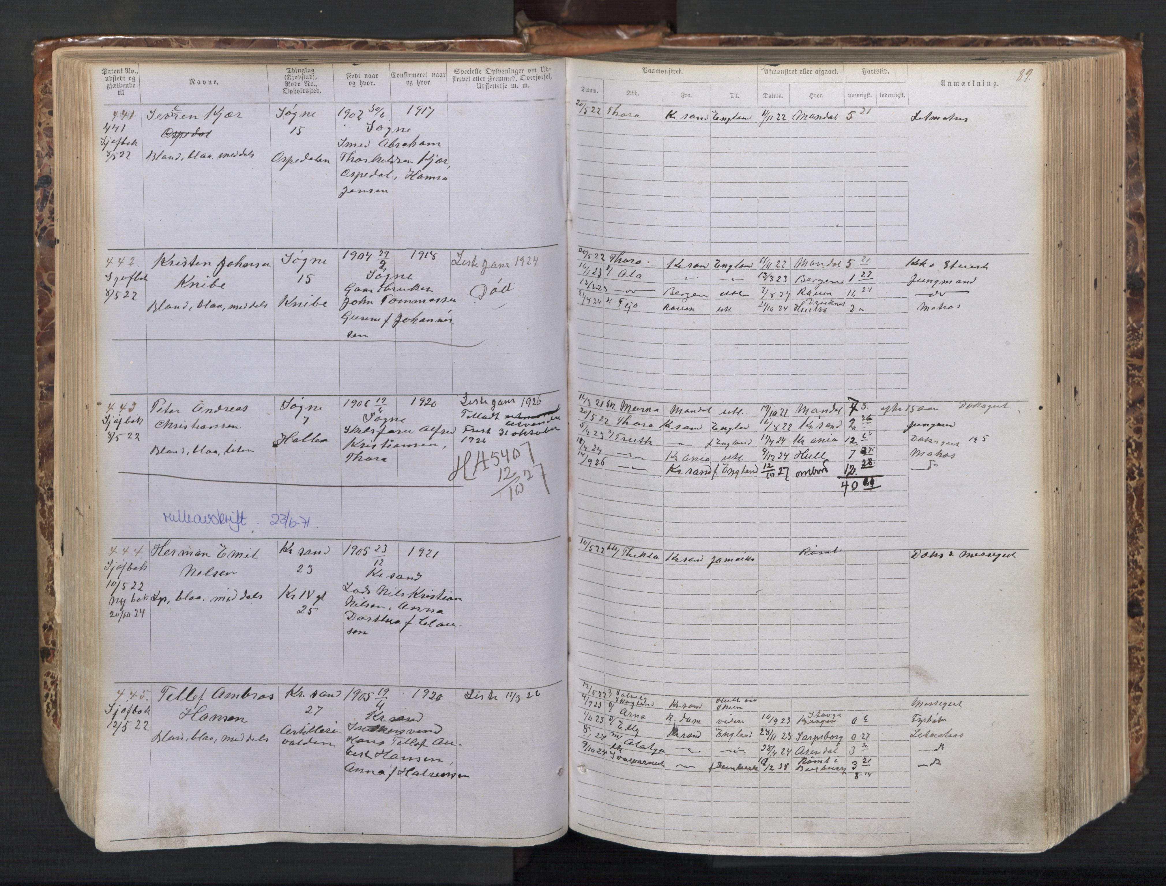 Kristiansand mønstringskrets, AV/SAK-2031-0015/F/Fa/L0008: Annotasjonsrulle nr 1-1330 med register, I-6, 1915-1948, p. 113