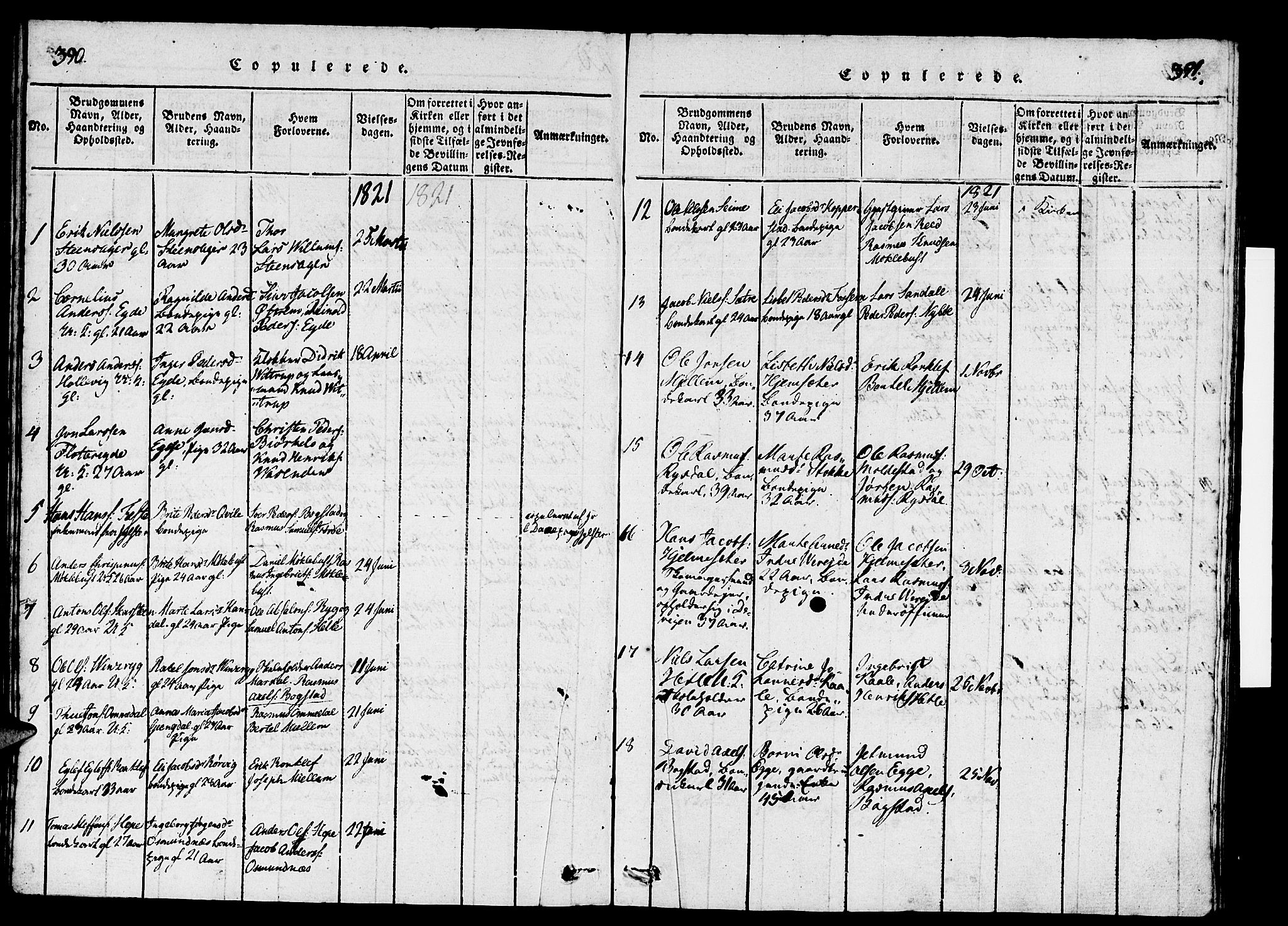 Gloppen sokneprestembete, SAB/A-80101/H/Hab/Haba/L0001: Parish register (copy) no. A 1, 1816-1827, p. 390-391