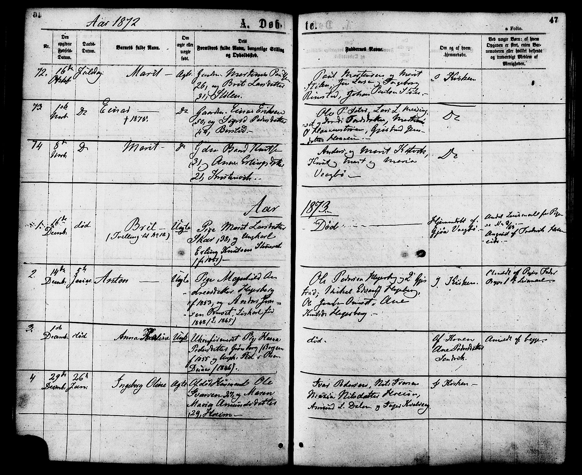 Ministerialprotokoller, klokkerbøker og fødselsregistre - Møre og Romsdal, SAT/A-1454/586/L0986: Parish register (official) no. 586A12, 1867-1878, p. 47