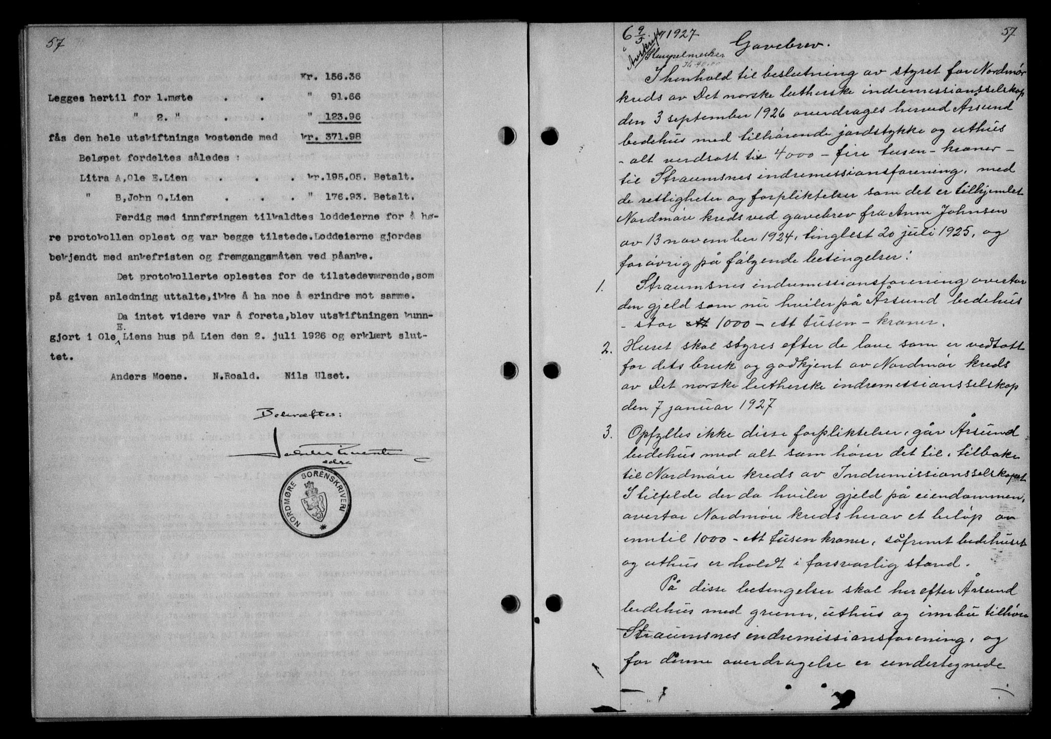 Nordmøre sorenskriveri, AV/SAT-A-4132/1/2/2Ca/L0062: Mortgage book no. 52, 1927-1927, Deed date: 09.05.1927