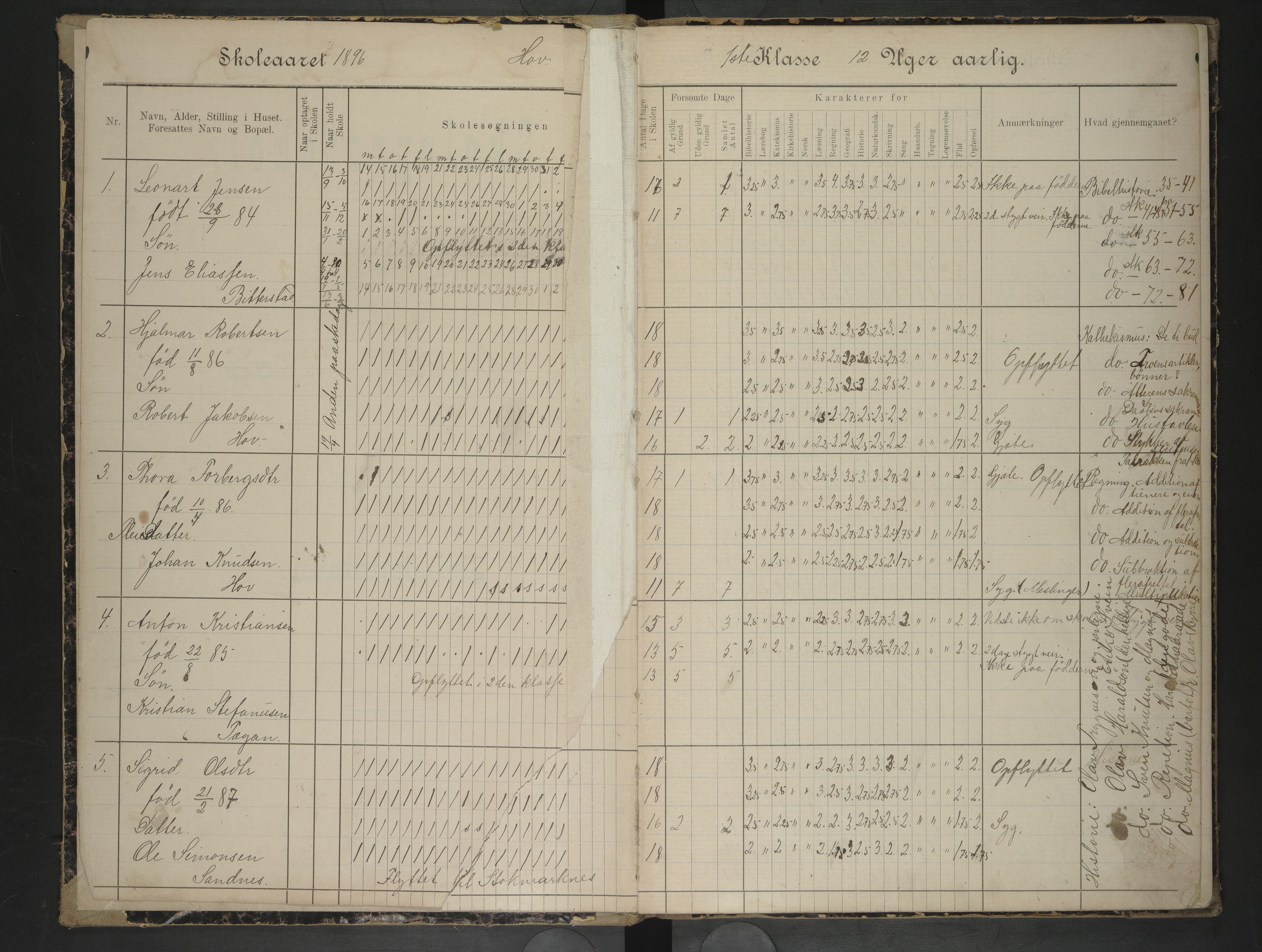 Hadsel kommune. Ymse skolekretser , AIN/K-18660.510.57/F/Fb/L0007: Skoleprotokoll for Hov, Kalsnes og Haukenes småskole, 1896-1901