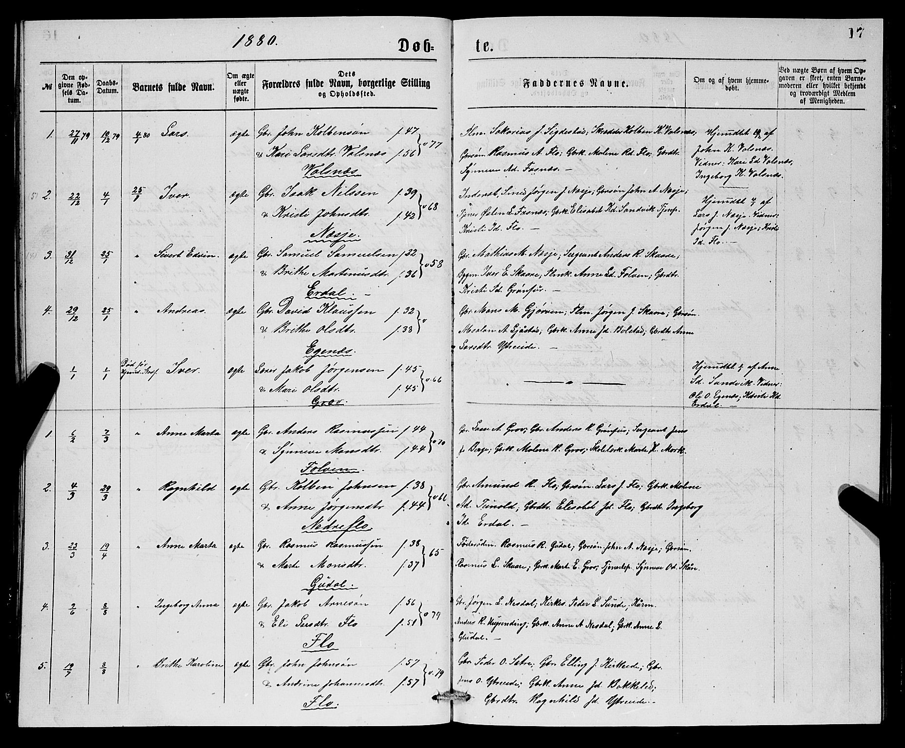 Stryn Sokneprestembete, AV/SAB-A-82501: Parish register (copy) no. C 2, 1877-1881, p. 17