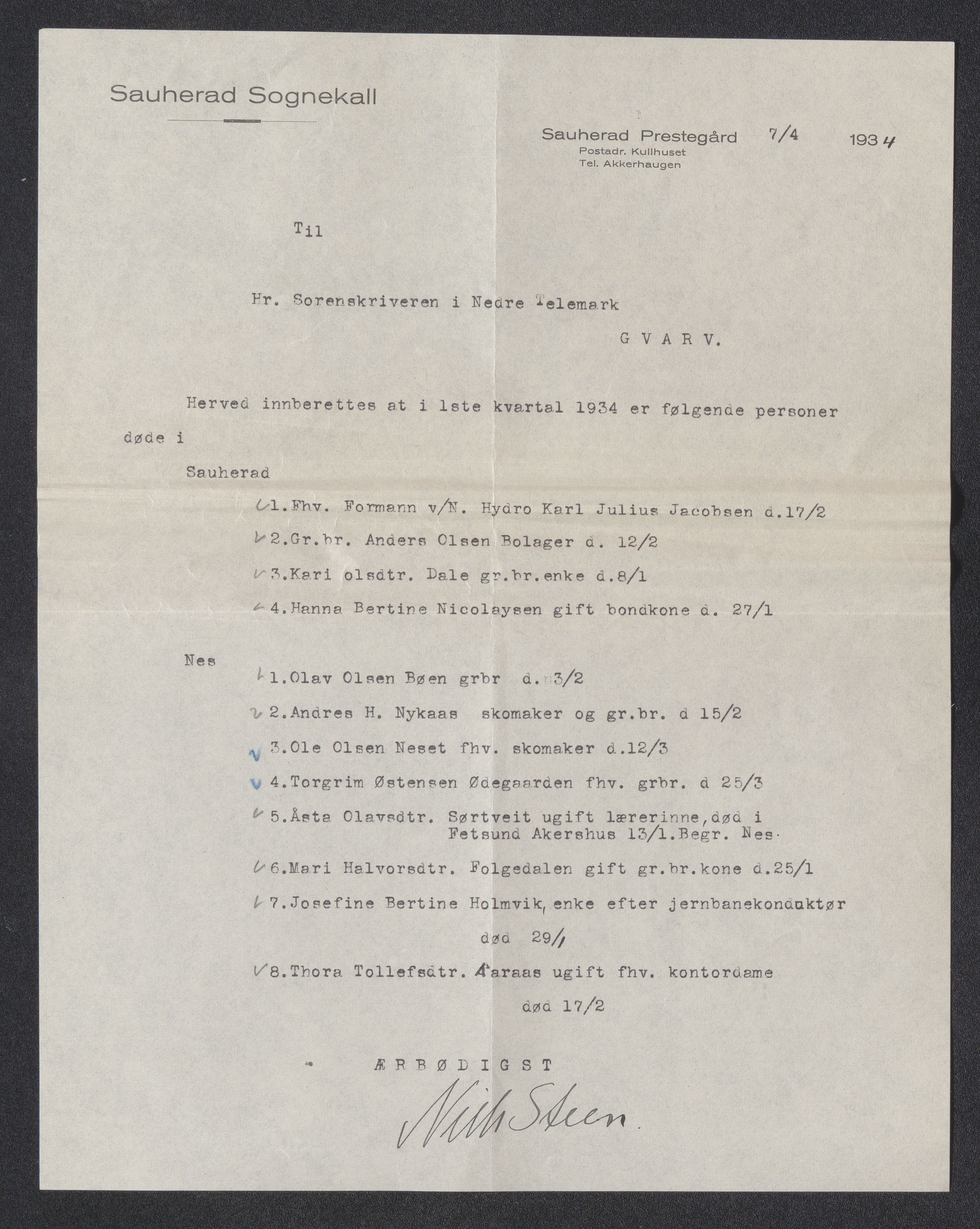 Nedre Telemark sorenskriveri, SAKO/A-135/H/Ha/Hab/L0008: Dødsfallsfortegnelser
, 1931-1935, p. 1014