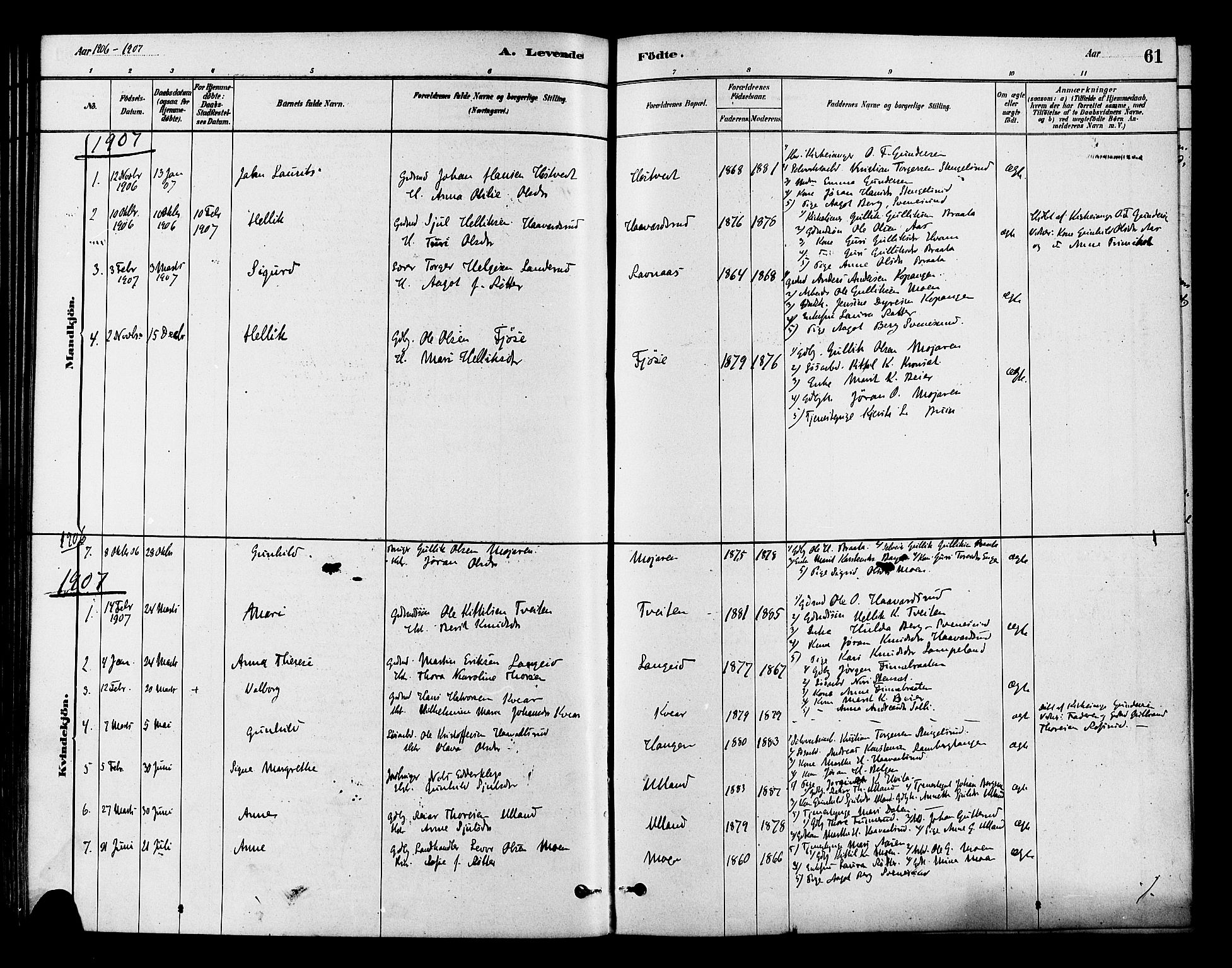 Flesberg kirkebøker, AV/SAKO-A-18/F/Fb/L0001: Parish register (official) no. II 1, 1879-1907, p. 61