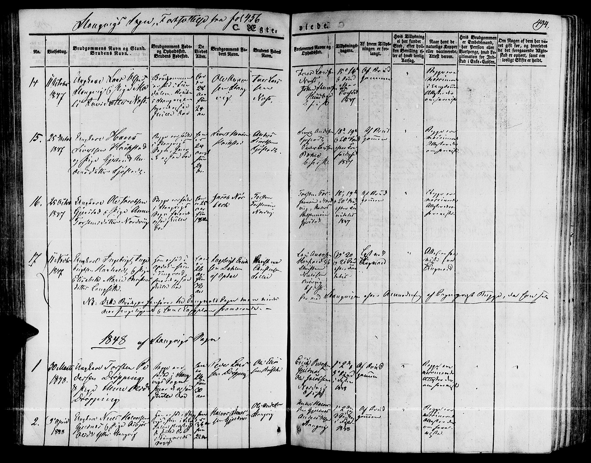 Ministerialprotokoller, klokkerbøker og fødselsregistre - Møre og Romsdal, AV/SAT-A-1454/592/L1024: Parish register (official) no. 592A03 /1, 1831-1849, p. 494