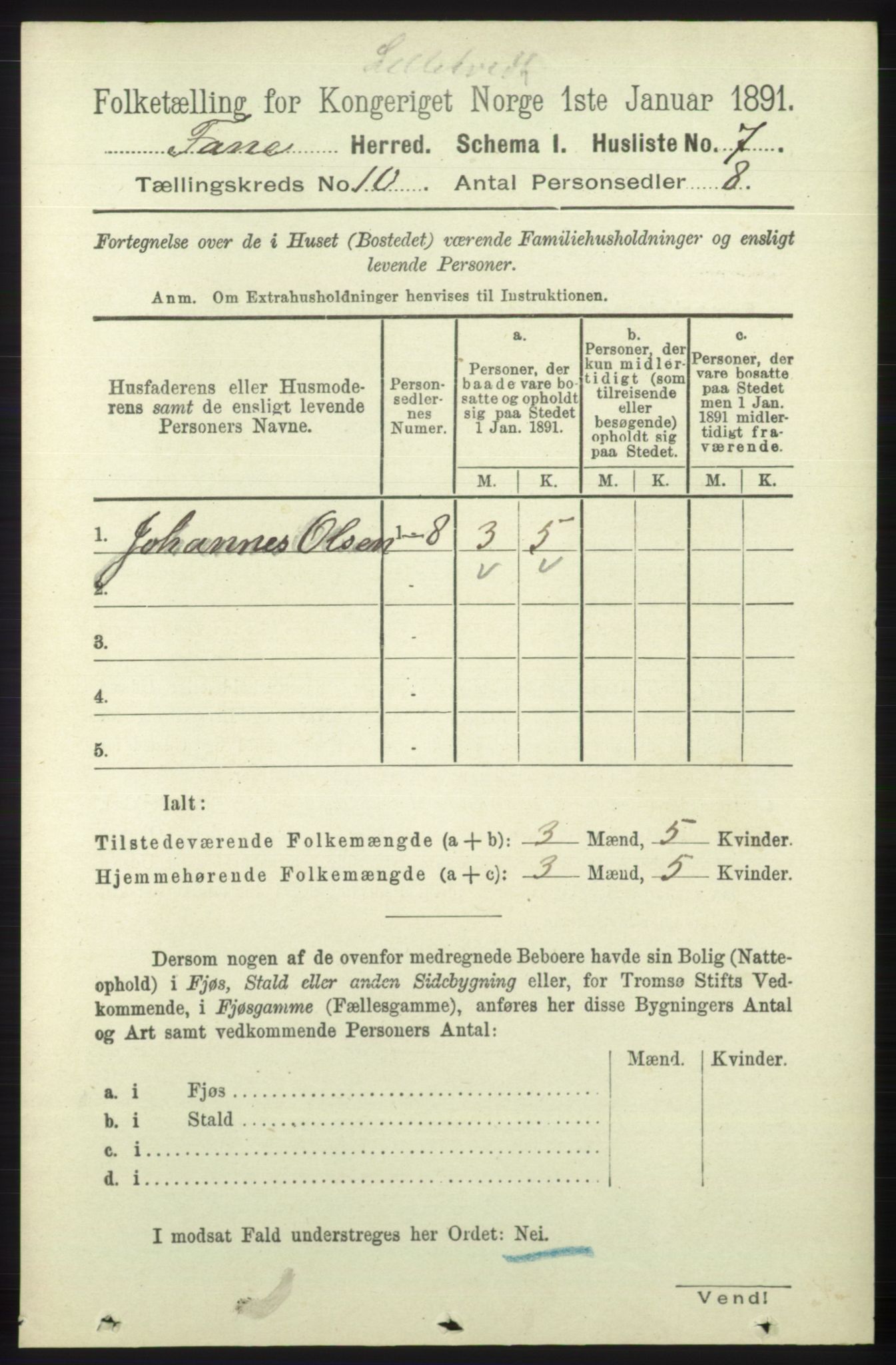 RA, 1891 census for 1249 Fana, 1891, p. 5355