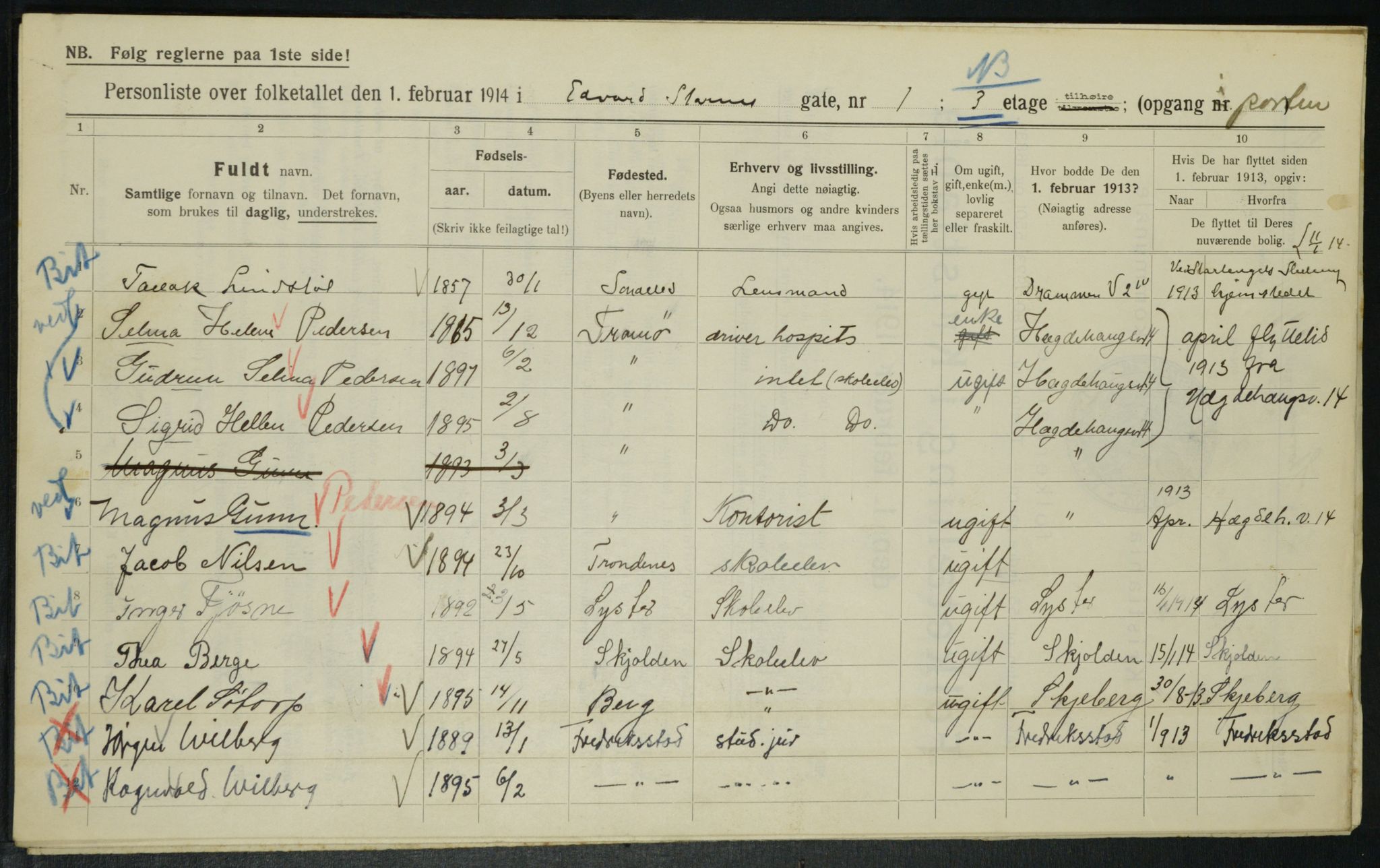 OBA, Municipal Census 1914 for Kristiania, 1914, p. 18878