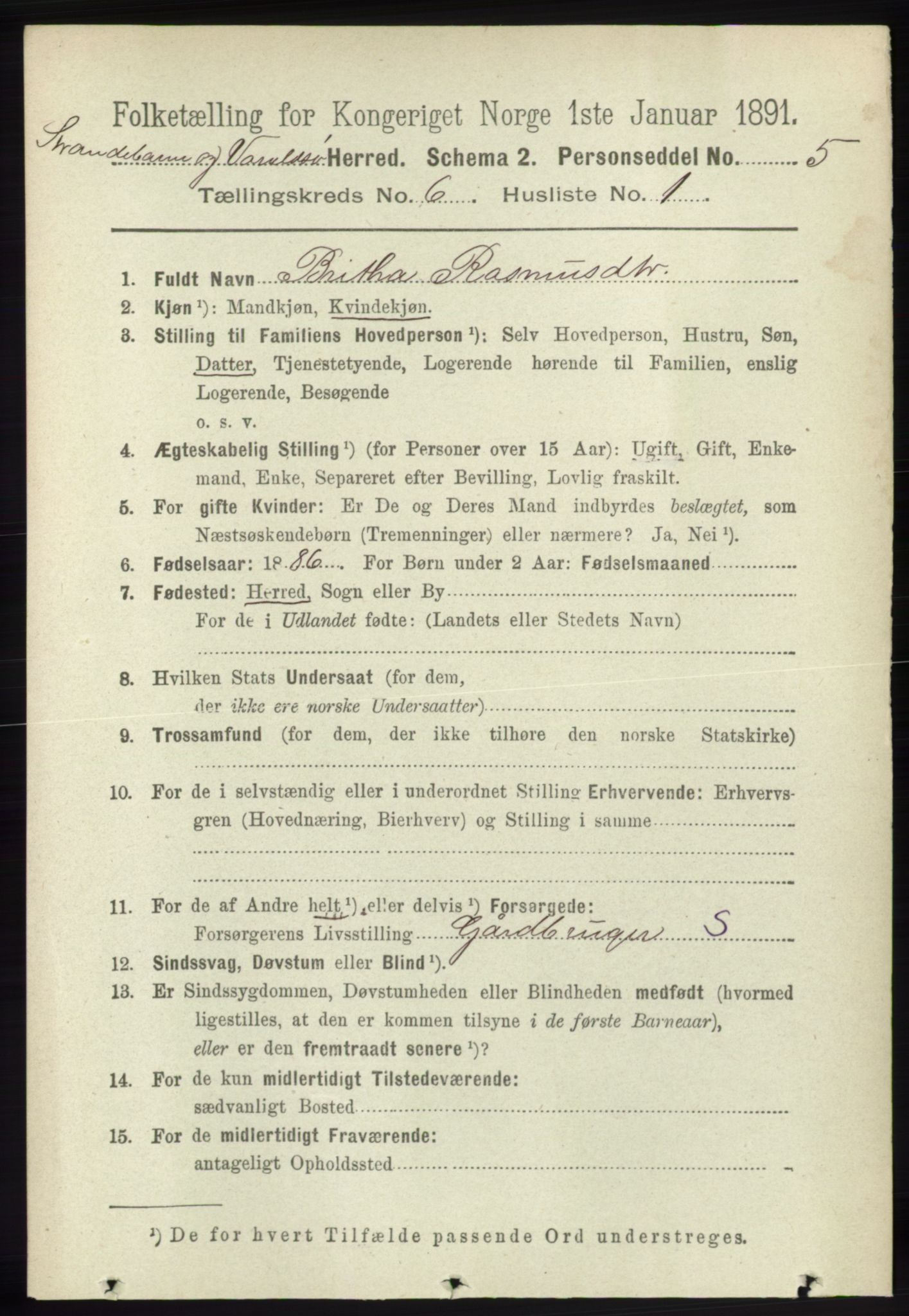 RA, 1891 census for 1226 Strandebarm og Varaldsøy, 1891, p. 2434