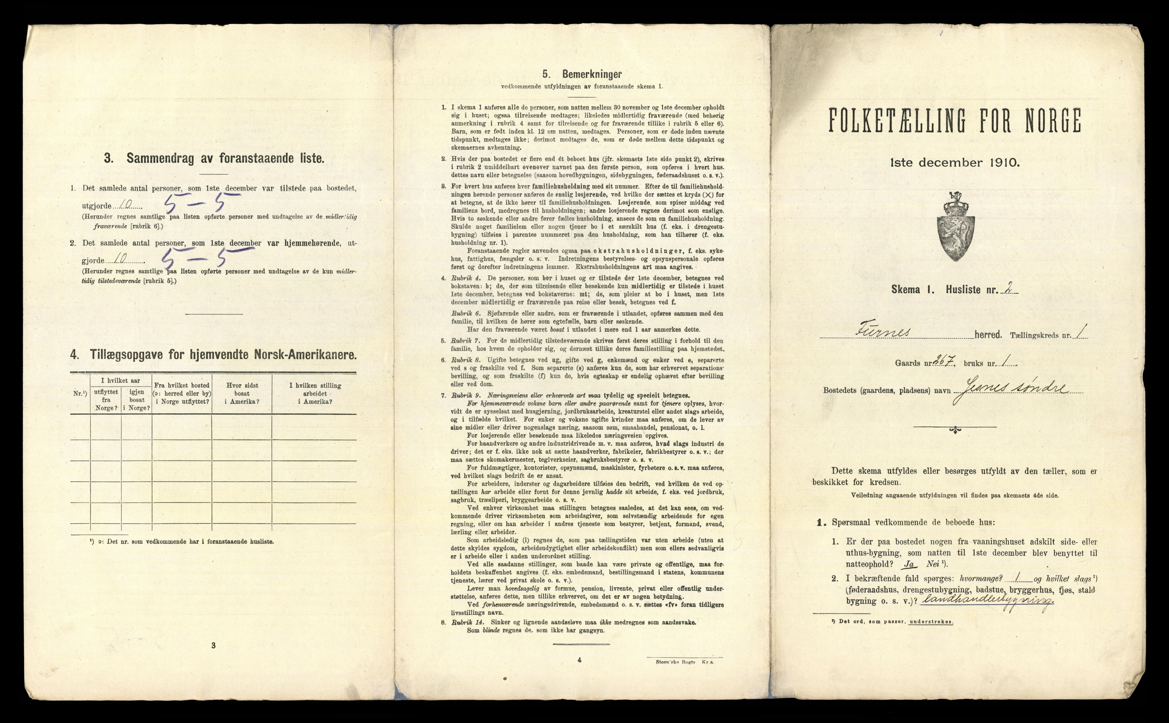 RA, 1910 census for Furnes, 1910, p. 42