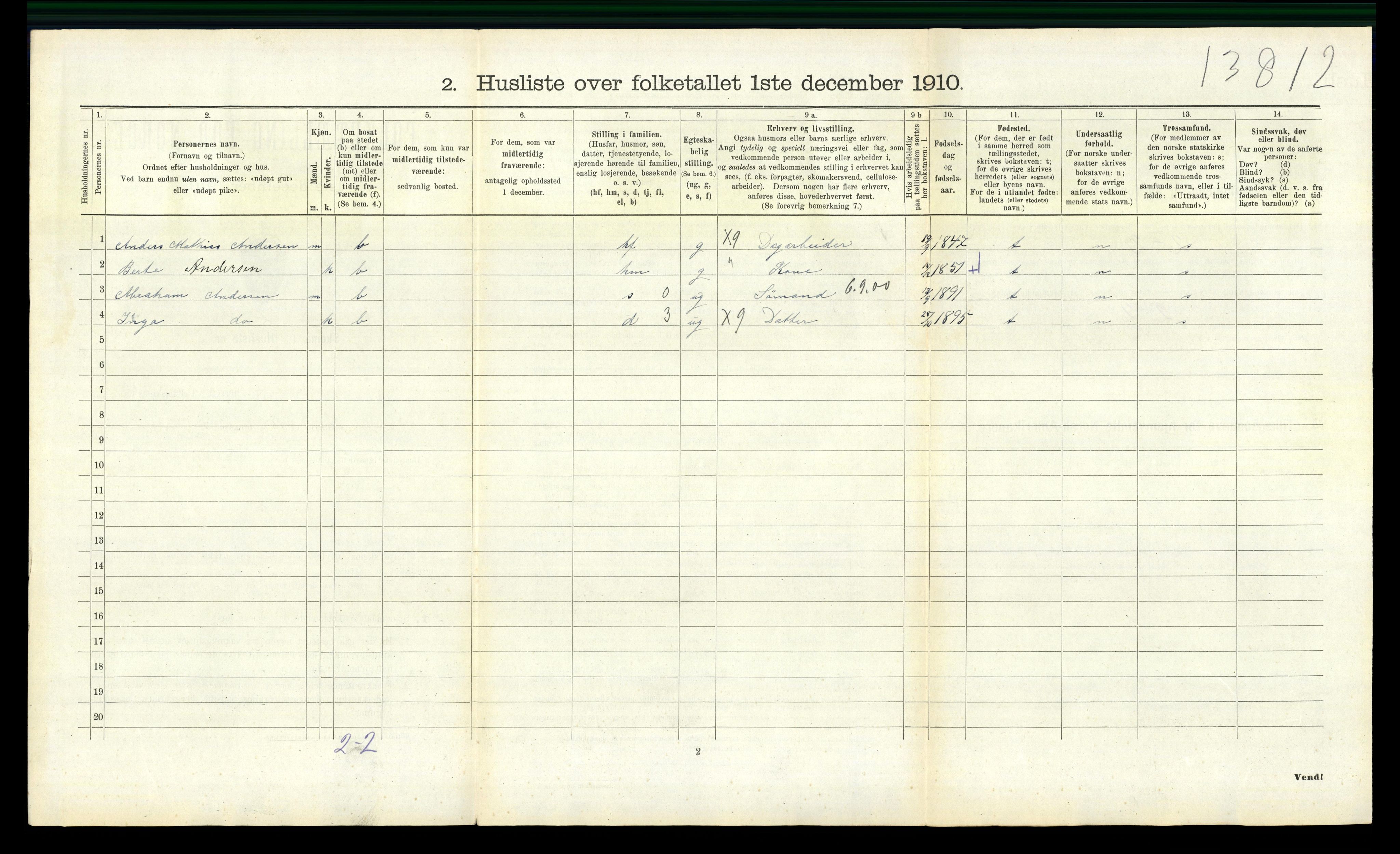 RA, 1910 census for Andebu, 1910, p. 862