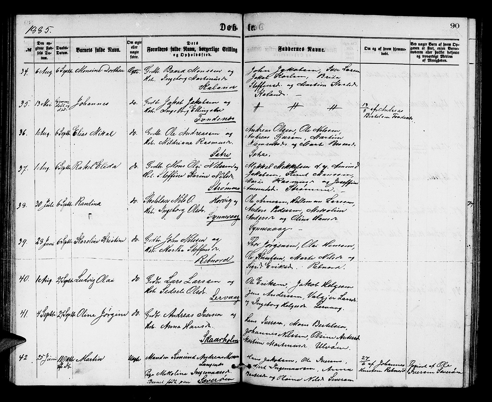 Lindås Sokneprestembete, SAB/A-76701/H/Hab: Parish register (copy) no. C 2, 1868-1885, p. 90
