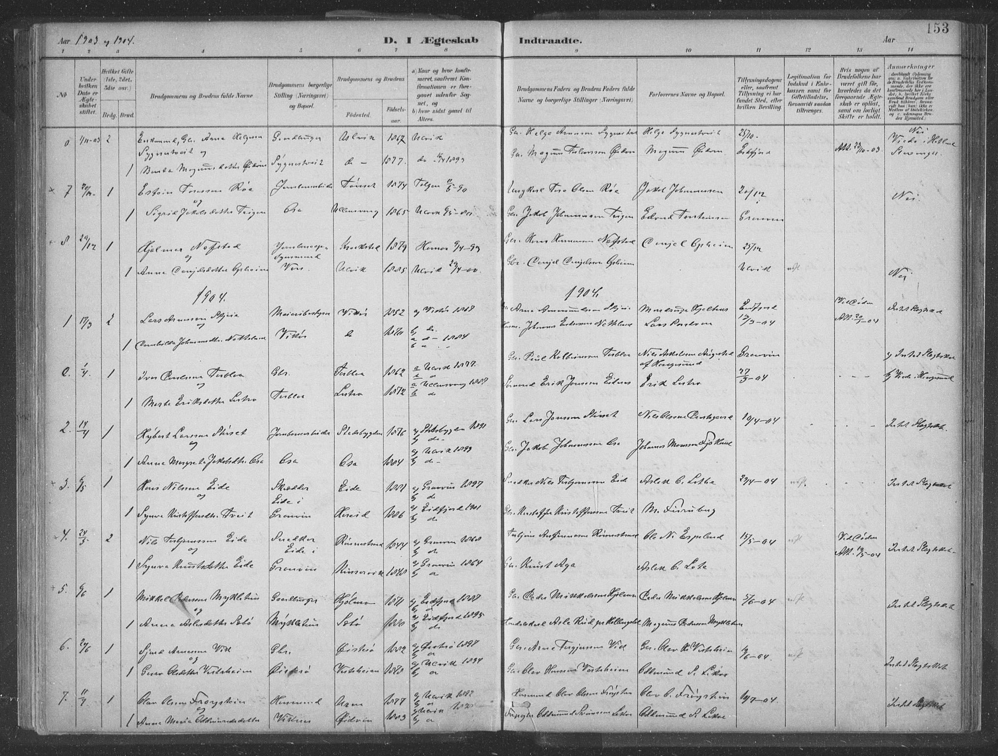 Ulvik sokneprestembete, SAB/A-78801/H/Hab: Parish register (copy) no. A 3, 1883-1908, p. 153