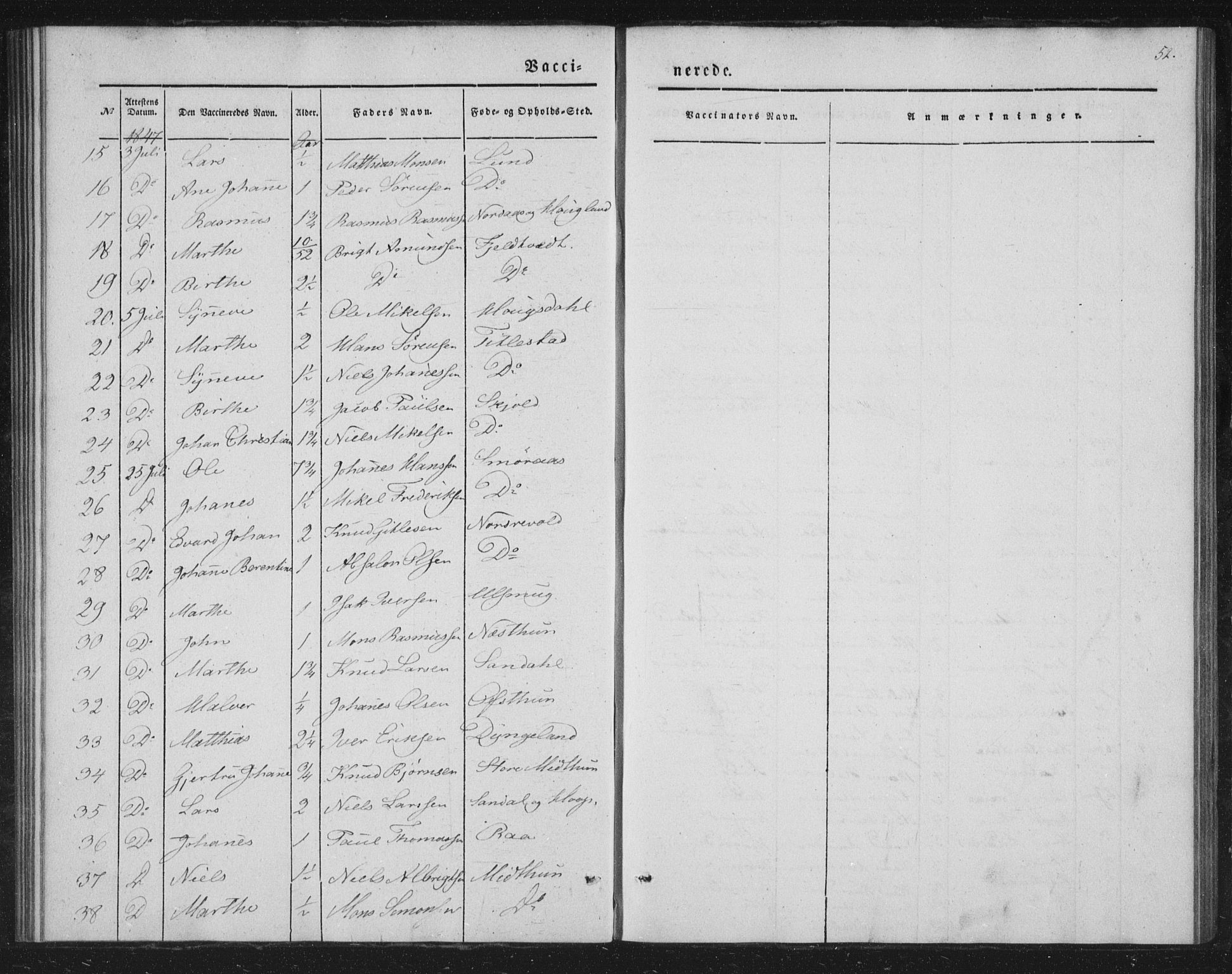 Fana Sokneprestembete, SAB/A-75101/H/Haa/Haaa/L0009: Parish register (official) no. A 9, 1849-1850, p. 52