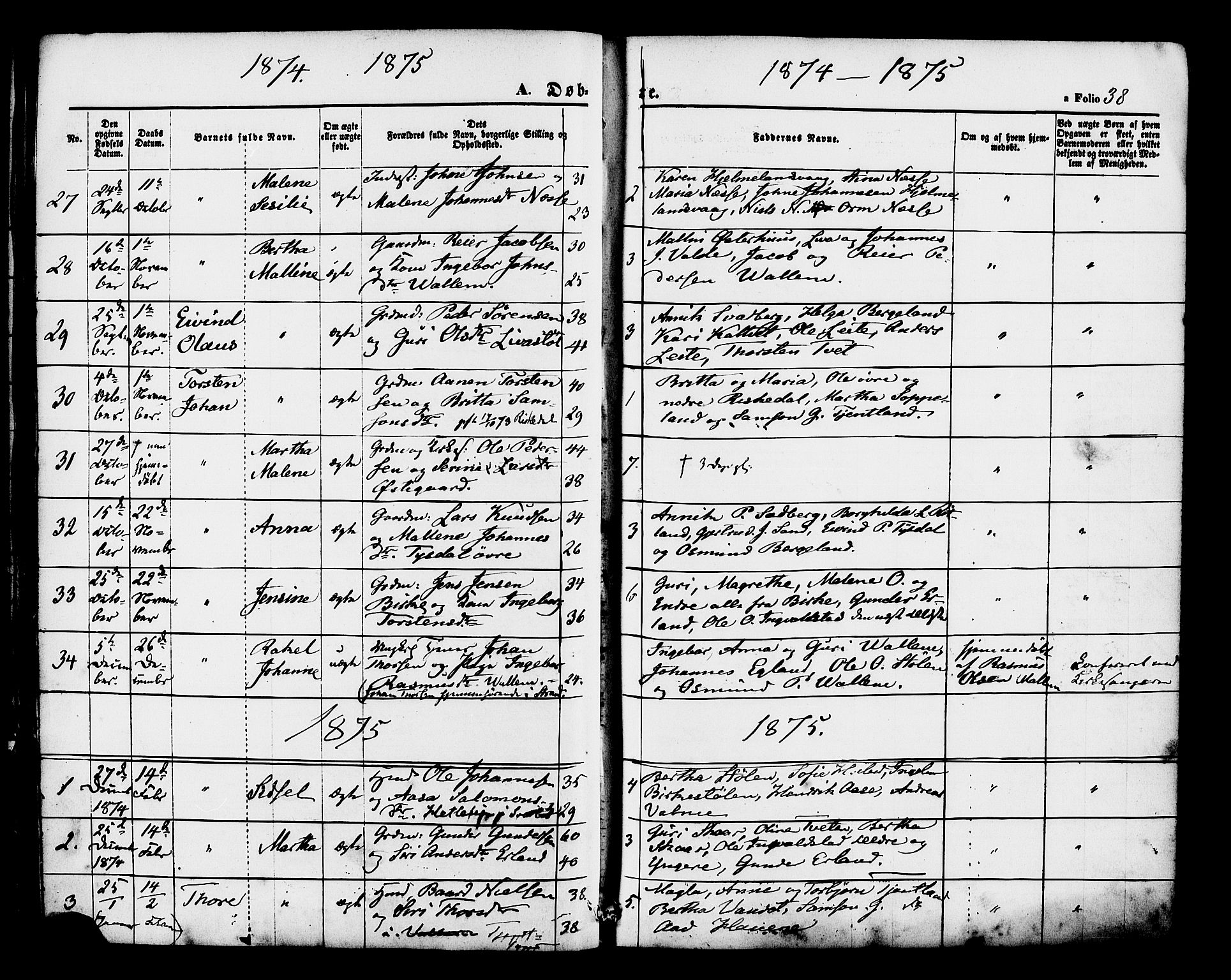 Hjelmeland sokneprestkontor, AV/SAST-A-101843/01/IV/L0012: Parish register (official) no. A 12, 1862-1886, p. 38