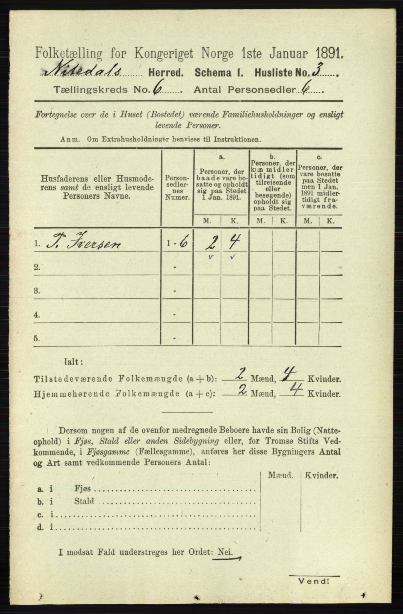 RA, 1891 census for 0233 Nittedal, 1891, p. 2542