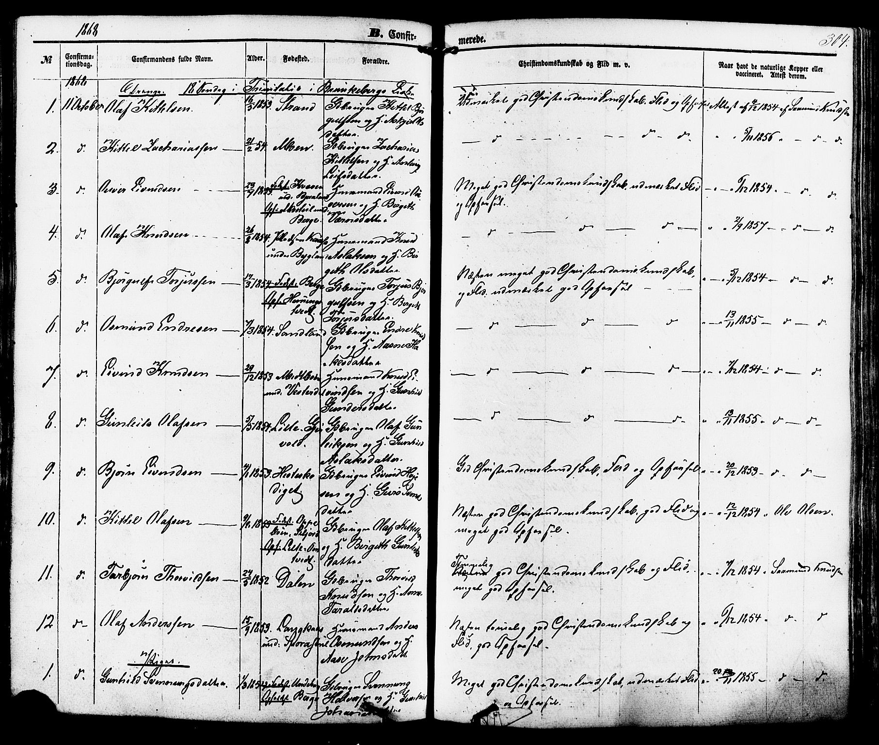 Kviteseid kirkebøker, SAKO/A-276/F/Fa/L0007: Parish register (official) no. I 7, 1859-1881, p. 304