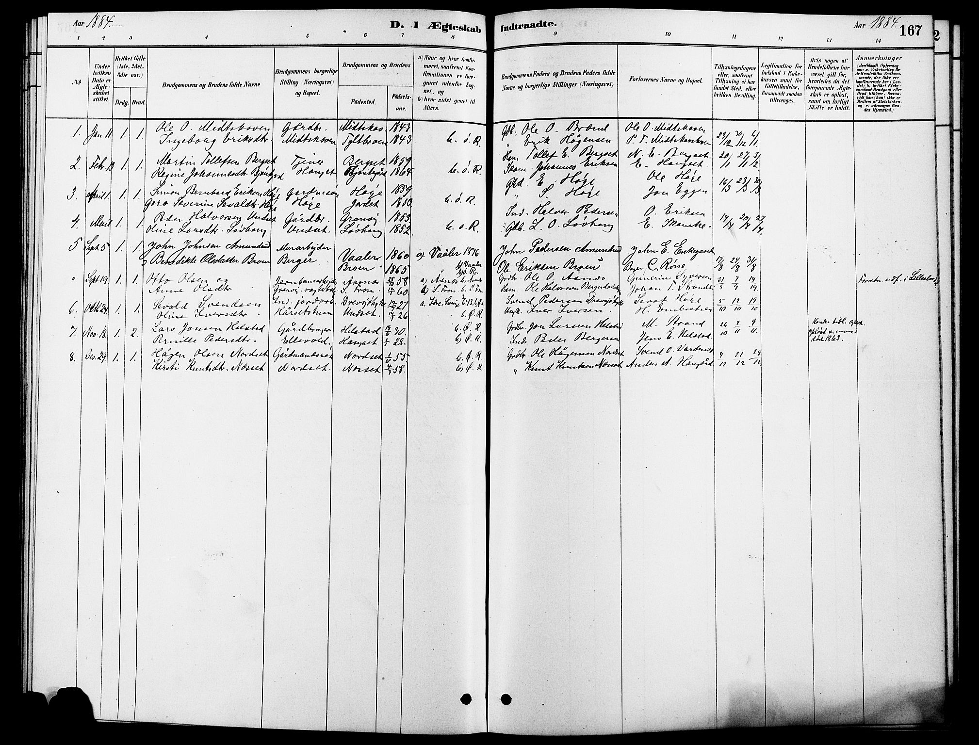 Rendalen prestekontor, SAH/PREST-054/H/Ha/Hab/L0003: Parish register (copy) no. 3, 1879-1904, p. 167