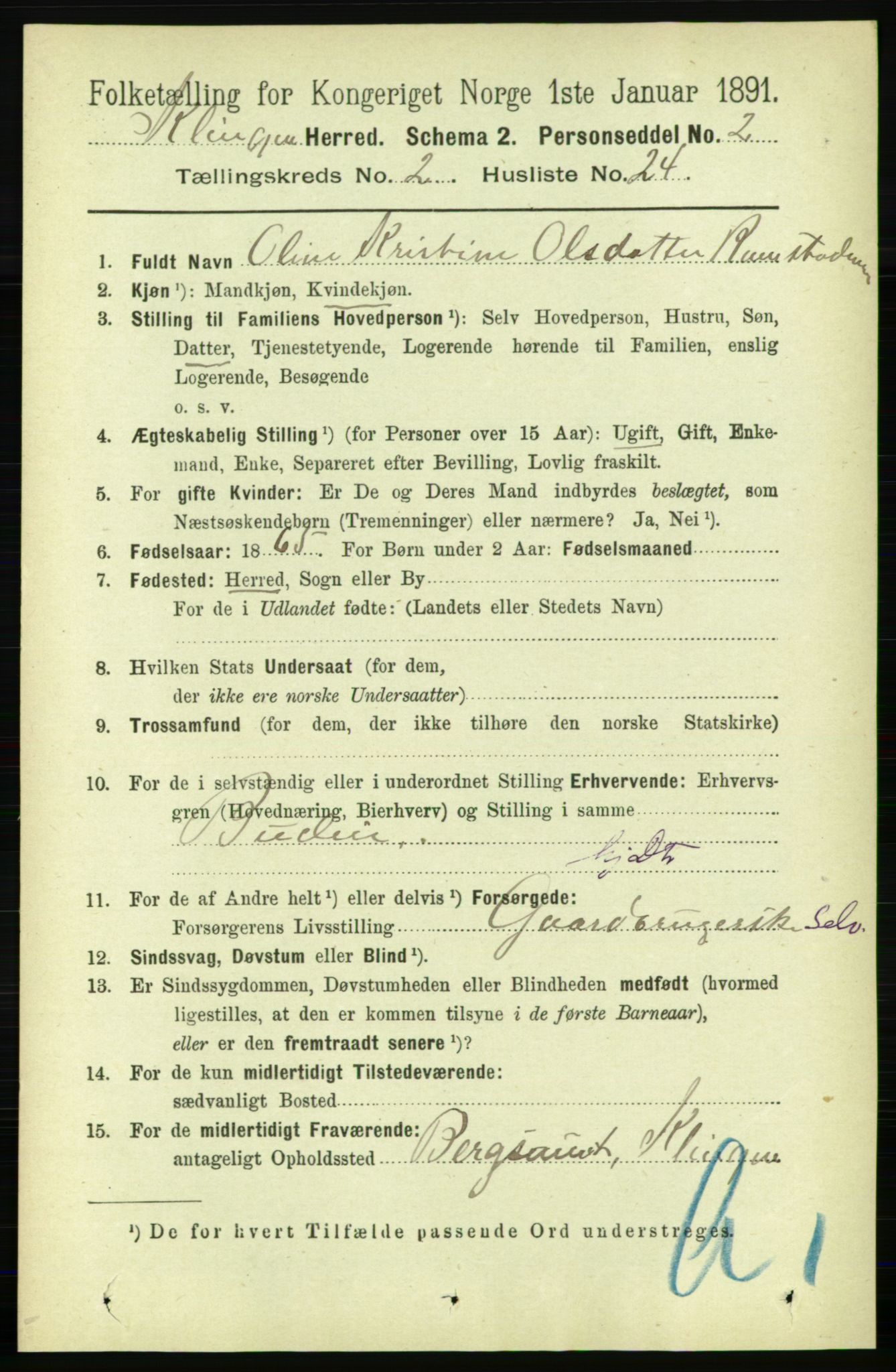 RA, 1891 census for 1746 Klinga, 1891, p. 635