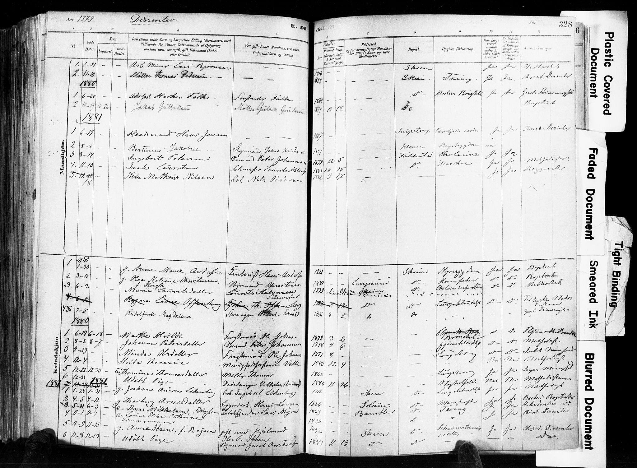 Skien kirkebøker, AV/SAKO-A-302/F/Fa/L0009: Parish register (official) no. 9, 1878-1890, p. 328