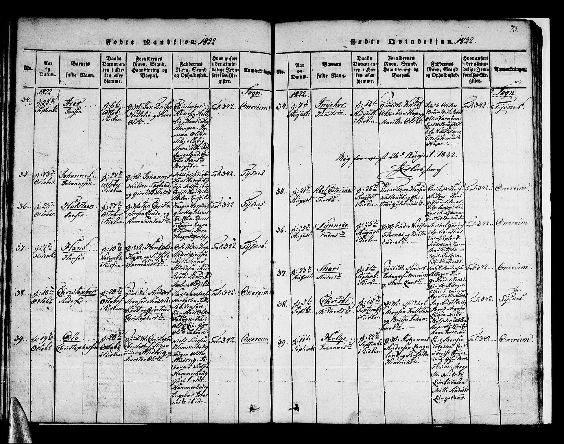 Tysnes sokneprestembete, AV/SAB-A-78601/H/Haa: Parish register (official) no. A 7, 1816-1826, p. 73