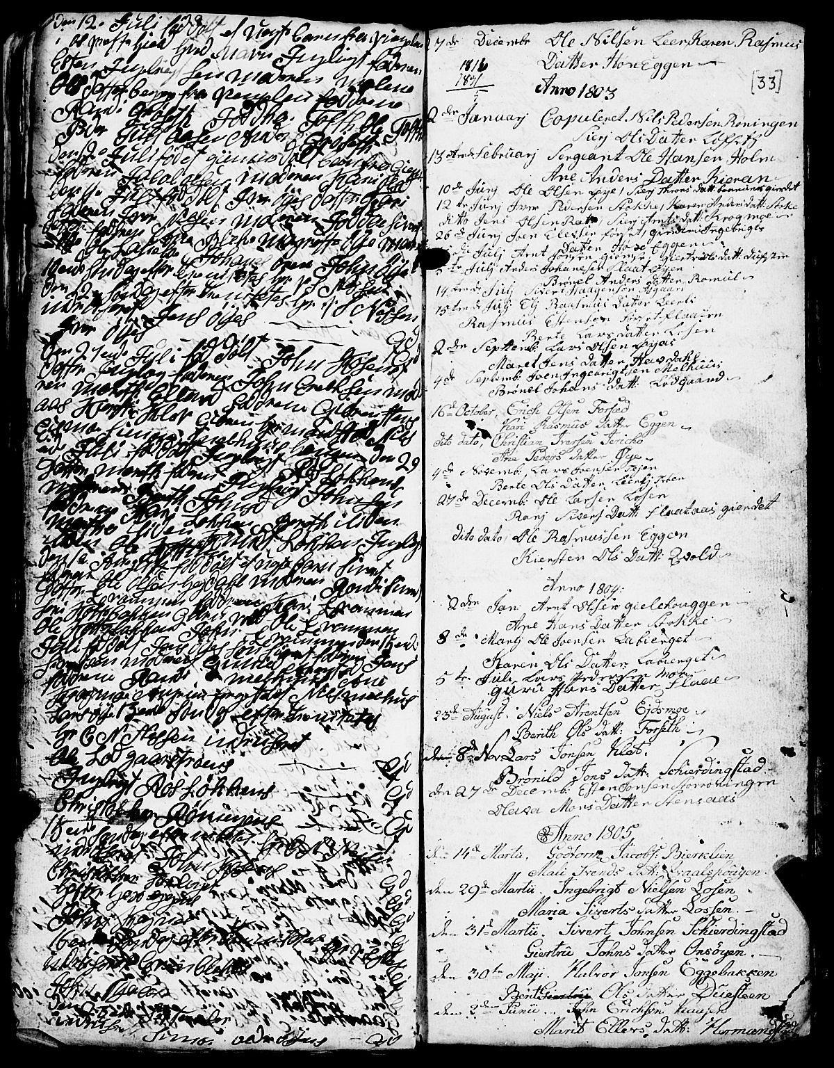 Ministerialprotokoller, klokkerbøker og fødselsregistre - Sør-Trøndelag, SAT/A-1456/691/L1091: Parish register (copy) no. 691C02, 1802-1815, p. 33