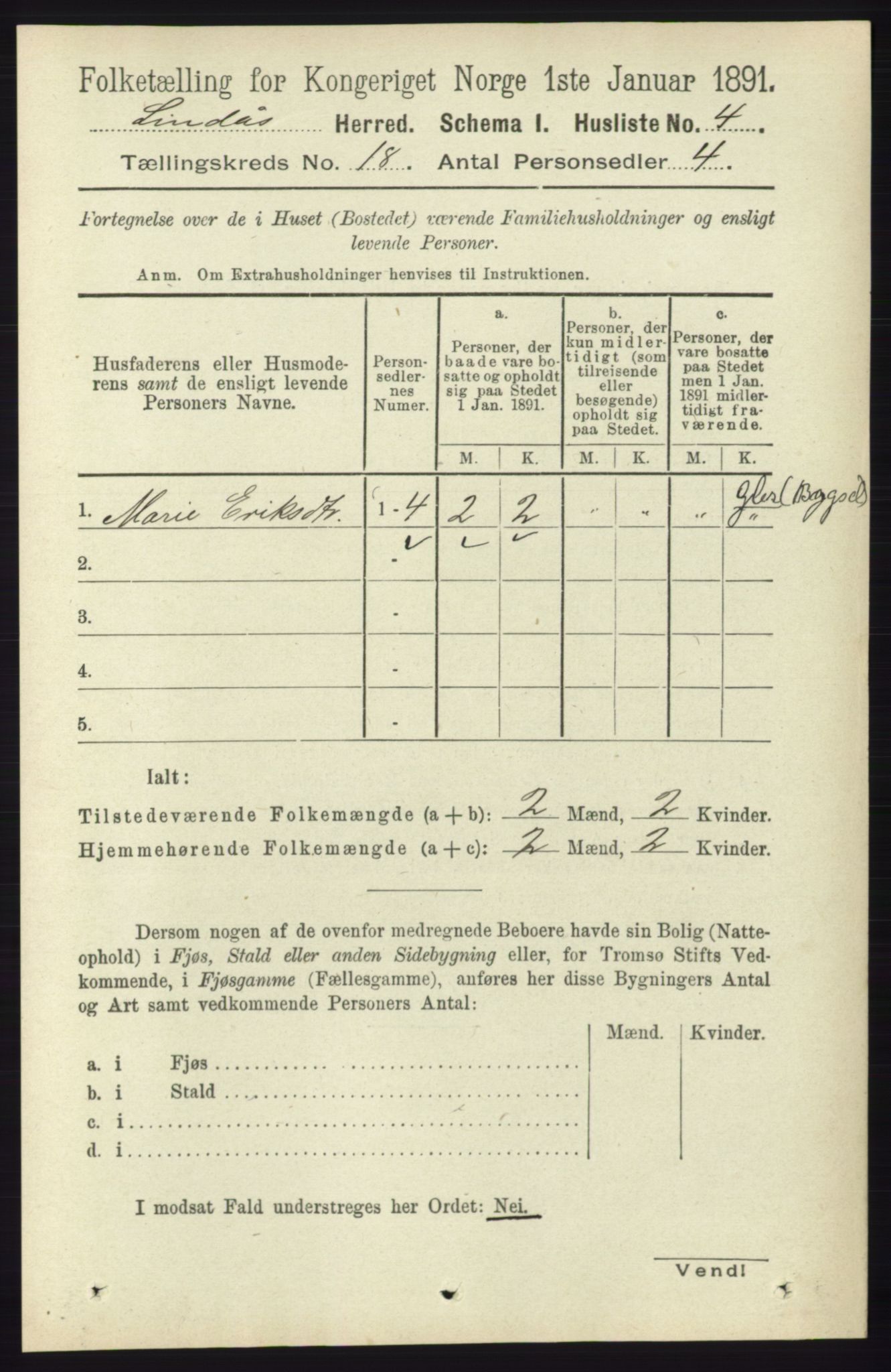 RA, 1891 census for 1263 Lindås, 1891, p. 6467