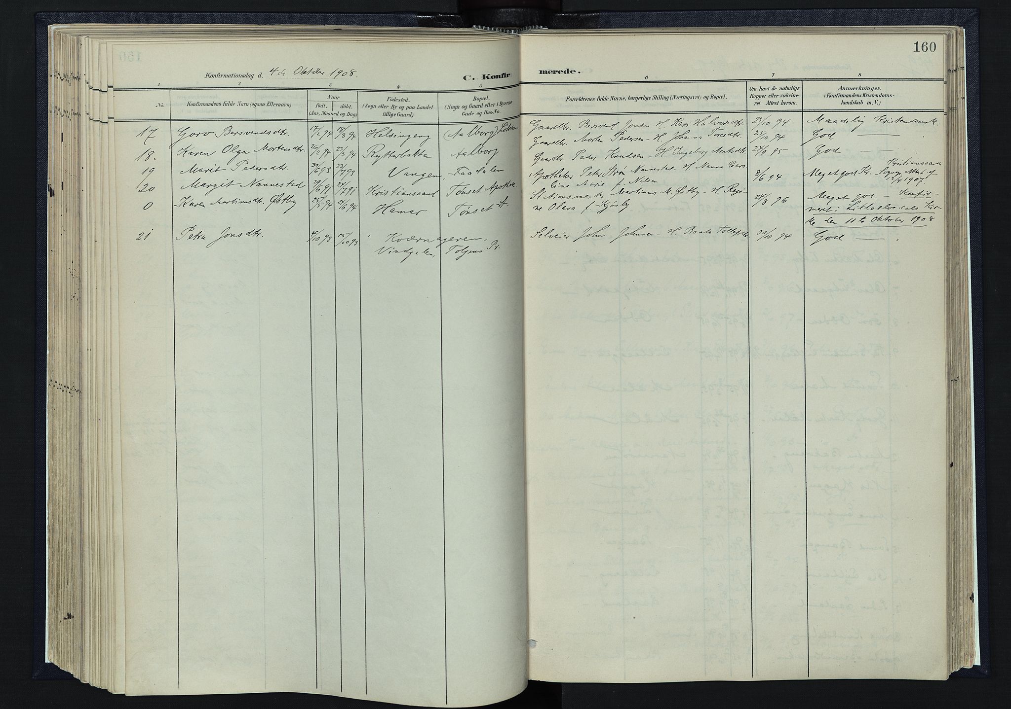 Tynset prestekontor, SAH/PREST-058/H/Ha/Haa/L0025: Parish register (official) no. 25, 1900-1914, p. 160