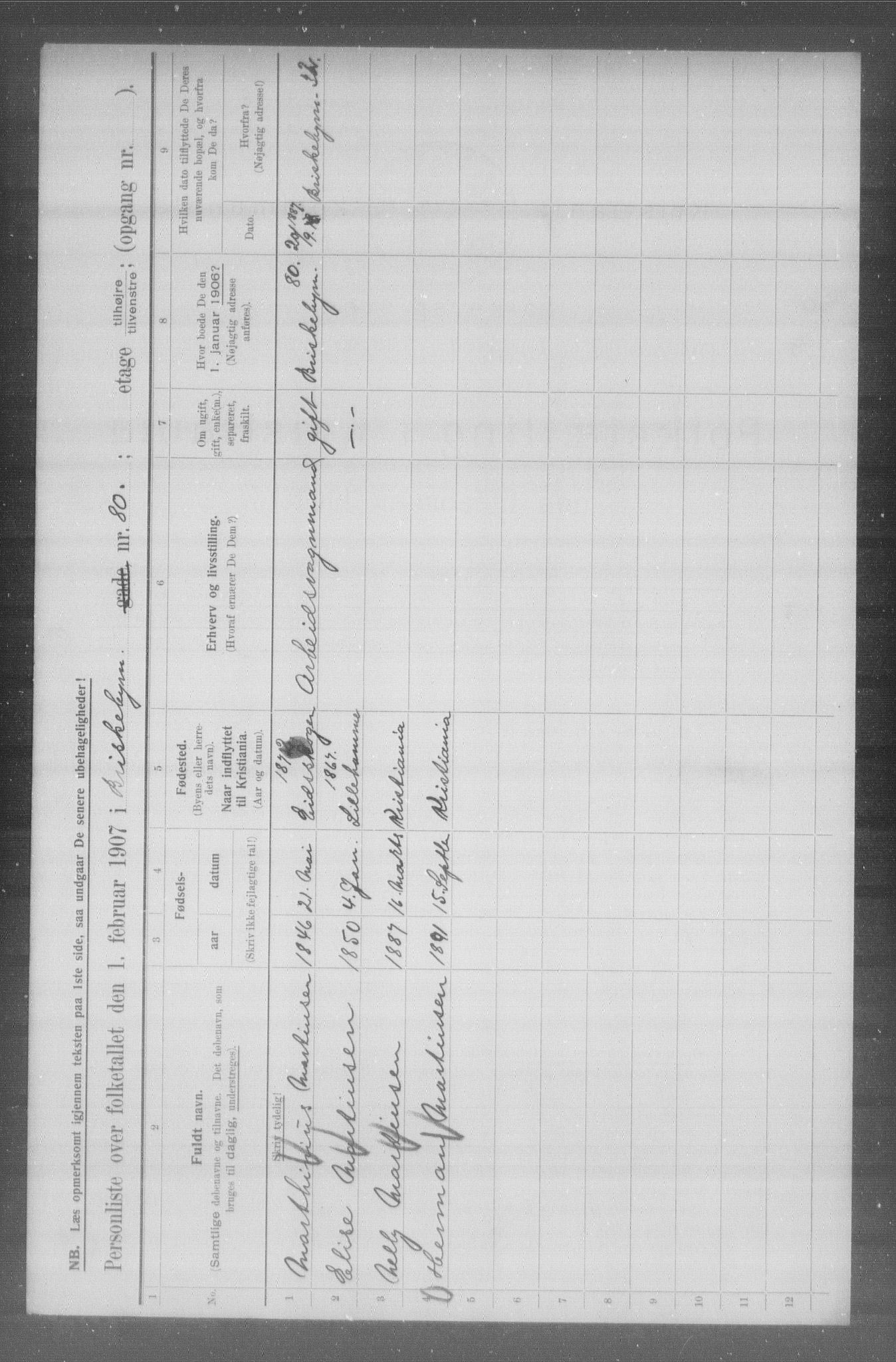 OBA, Municipal Census 1907 for Kristiania, 1907, p. 4968