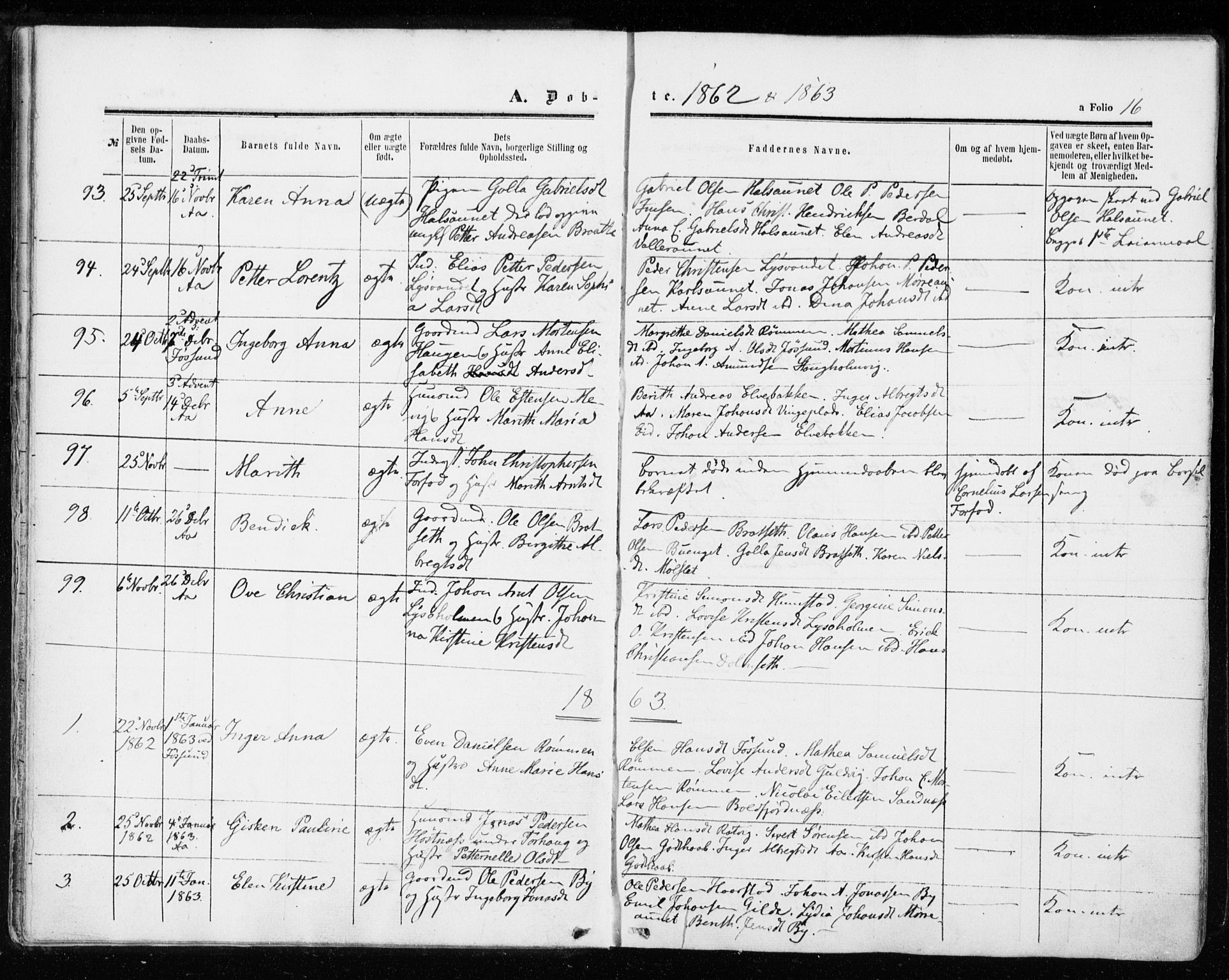 Ministerialprotokoller, klokkerbøker og fødselsregistre - Sør-Trøndelag, SAT/A-1456/655/L0678: Parish register (official) no. 655A07, 1861-1873, p. 16