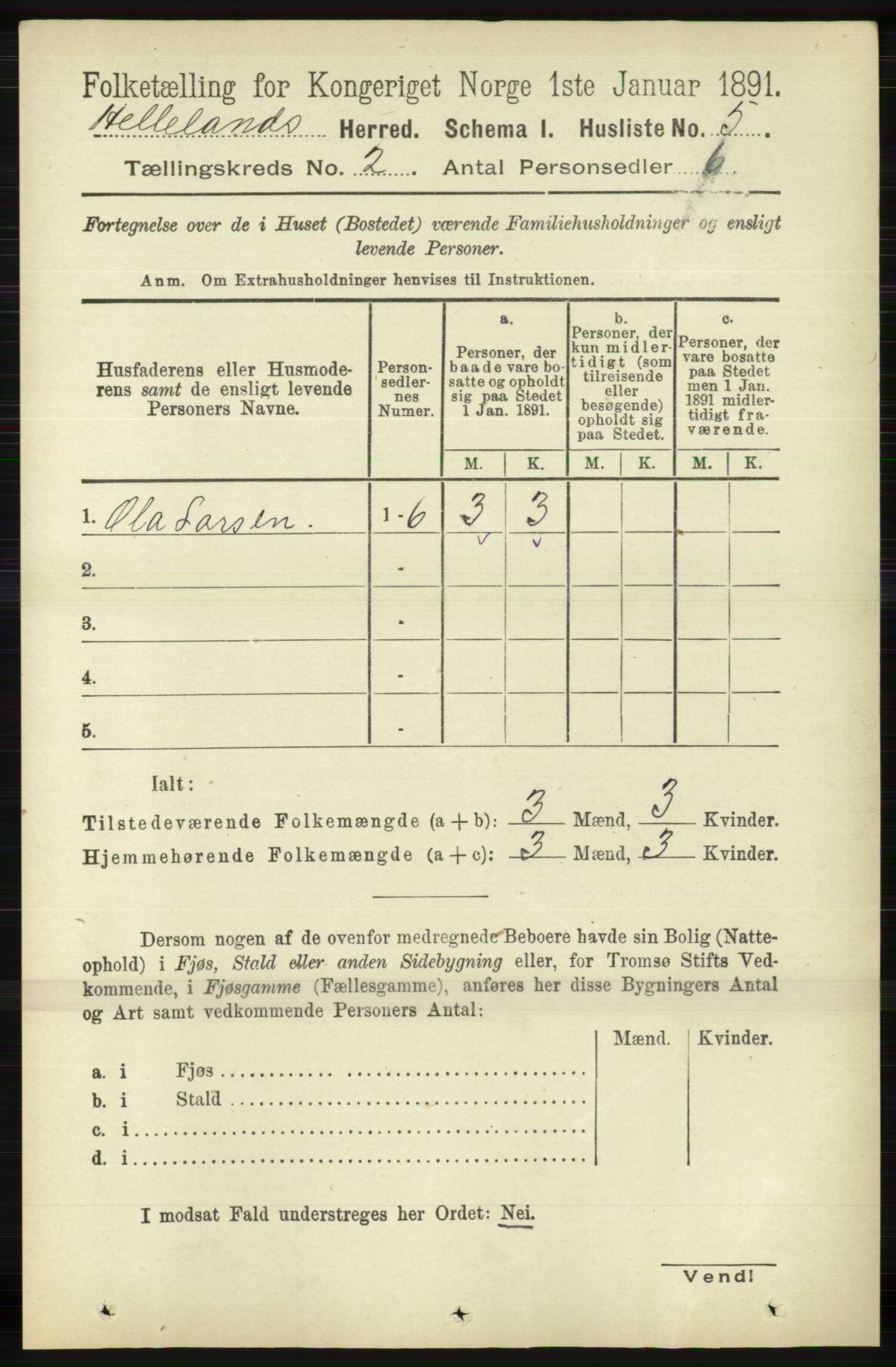 RA, 1891 census for 1115 Helleland, 1891, p. 376