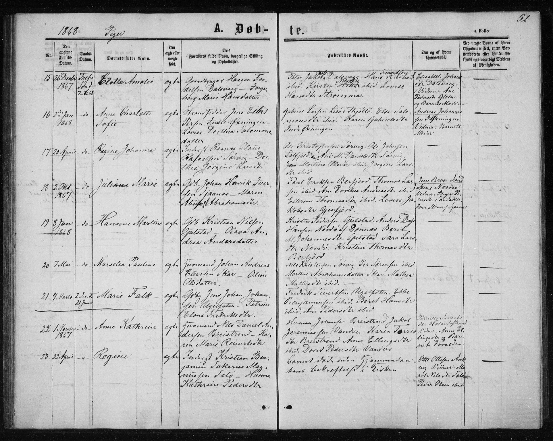 Ministerialprotokoller, klokkerbøker og fødselsregistre - Nordland, SAT/A-1459/834/L0505: Parish register (official) no. 834A03, 1862-1871, p. 52