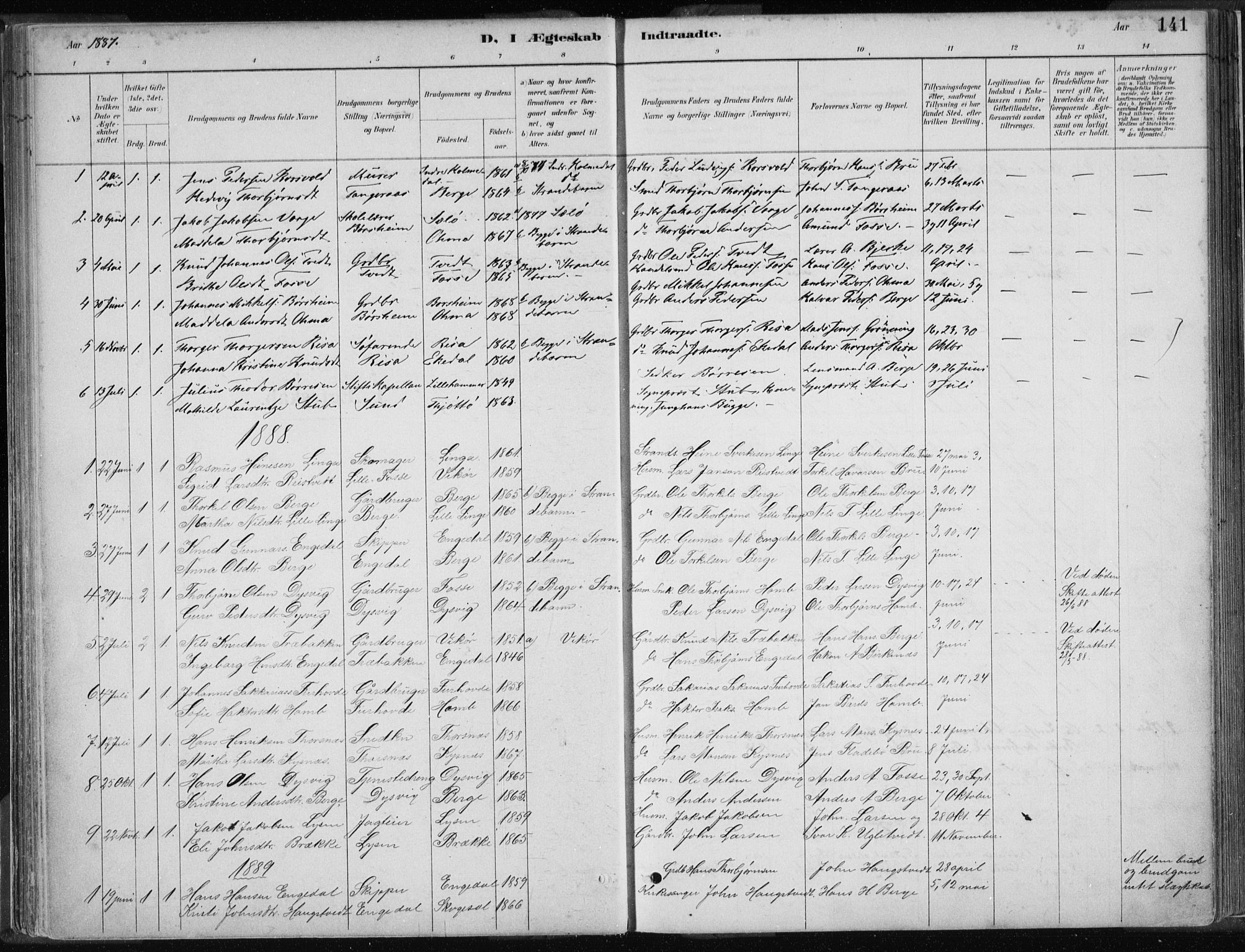 Strandebarm sokneprestembete, AV/SAB-A-78401/H/Haa: Parish register (official) no. B  1, 1886-1908, p. 141