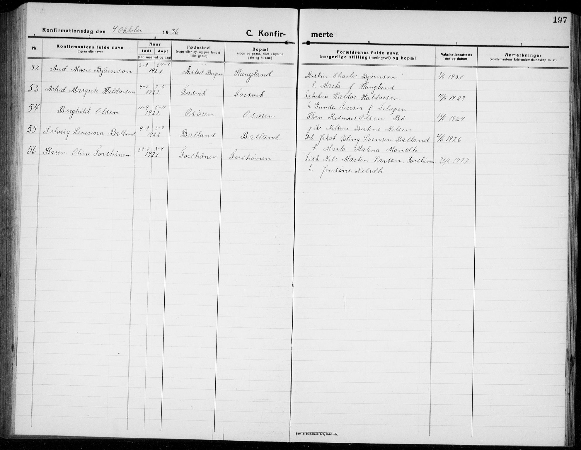 Os sokneprestembete, AV/SAB-A-99929: Parish register (copy) no. A 5, 1923-1941, p. 197