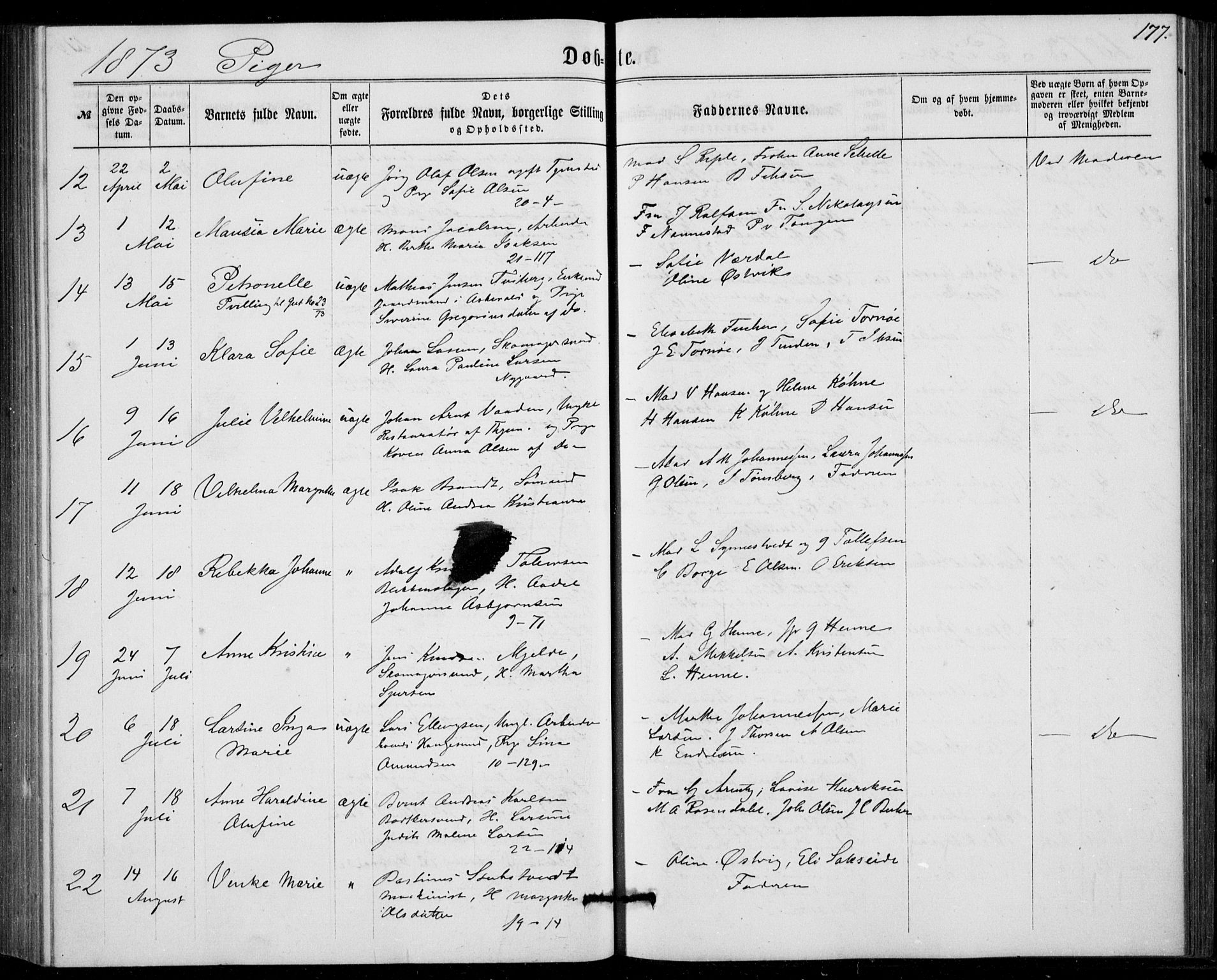 Fødselsstiftelsens sokneprestembete, ført av overlegen*, SAB/-: Parish register (official) no. A 1, 1863-1883, p. 177