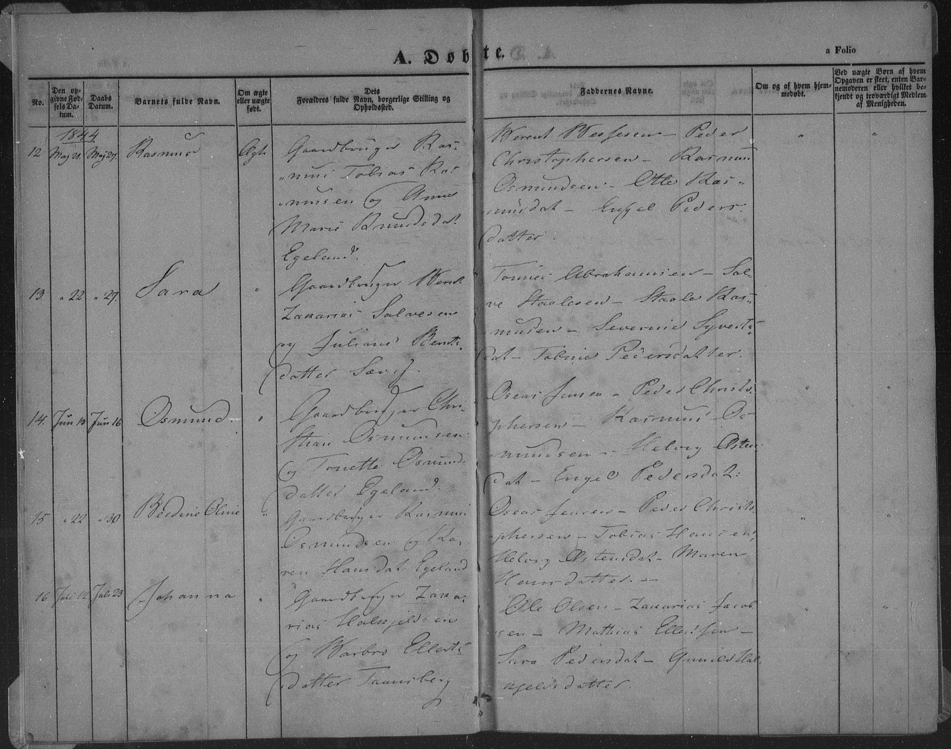 Herad sokneprestkontor, AV/SAK-1111-0018/F/Fa/Fab/L0003: Parish register (official) no. A 3, 1844-1853, p. 6