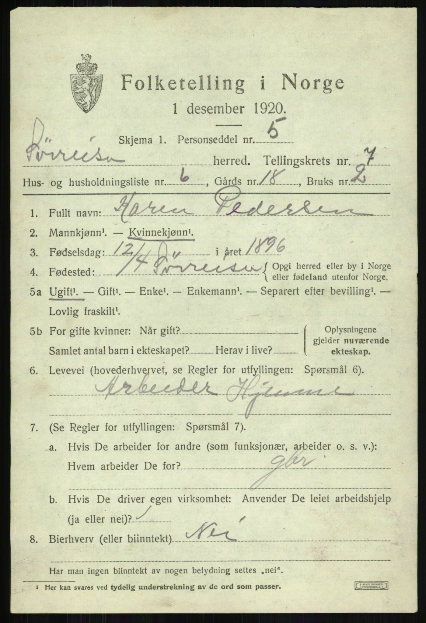 SATØ, 1920 census for Sørreisa, 1920, p. 3425