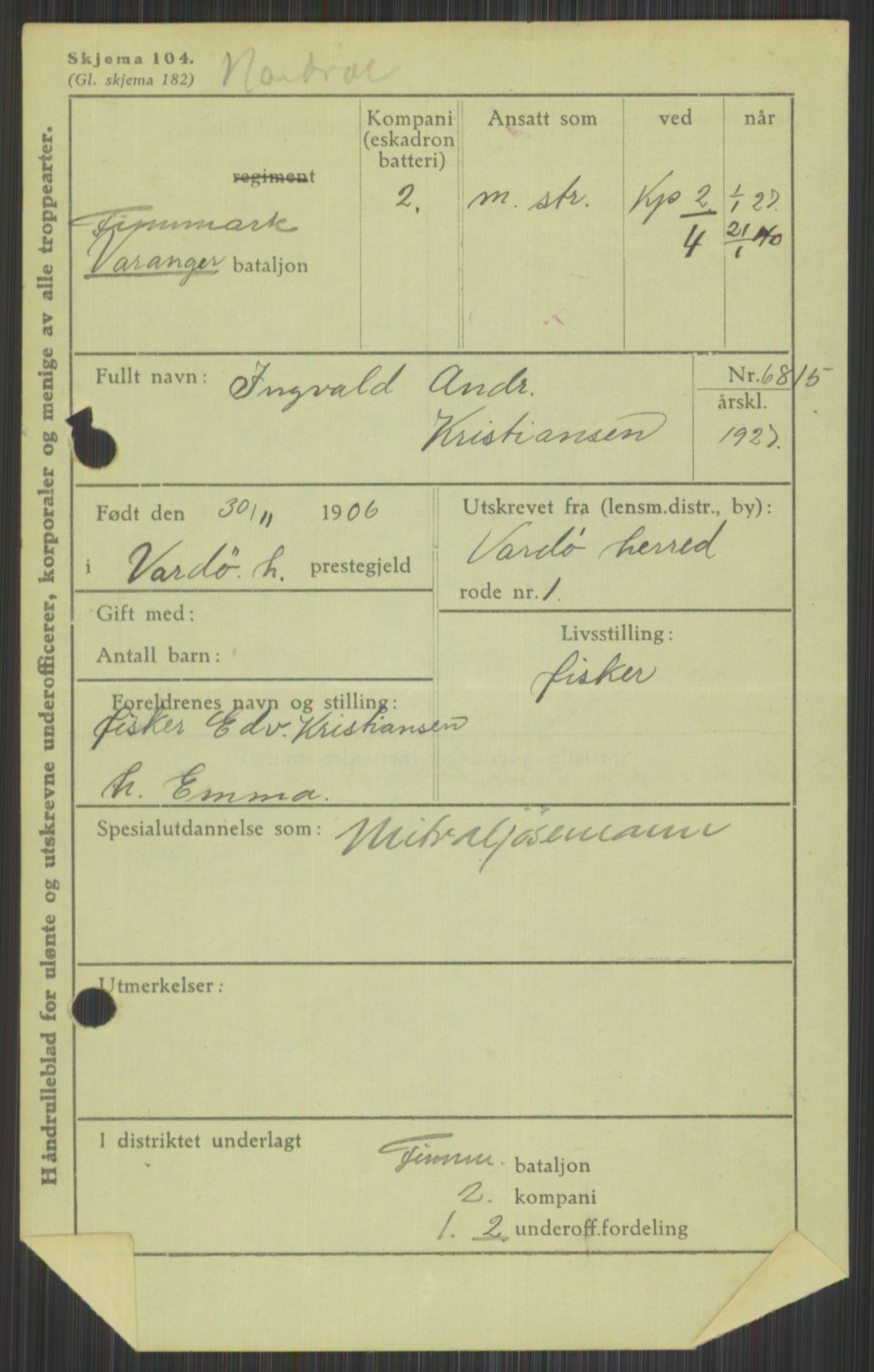 Forsvaret, Varanger bataljon, AV/RA-RAFA-2258/1/D/L0440: Rulleblad for fødte 1892-1912, 1892-1912, p. 859