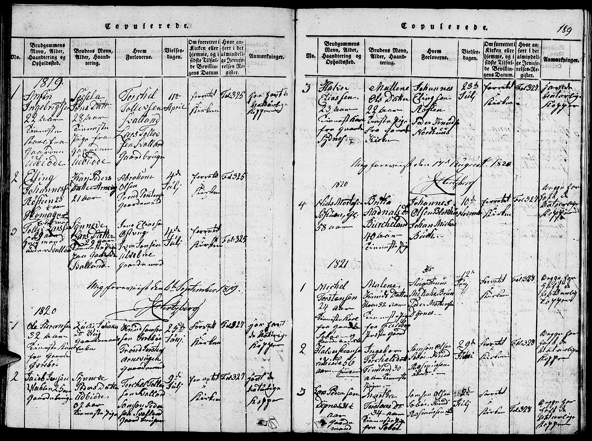 Fjelberg sokneprestembete, SAB/A-75201/H/Hab: Parish register (copy) no. A 1, 1816-1823, p. 189