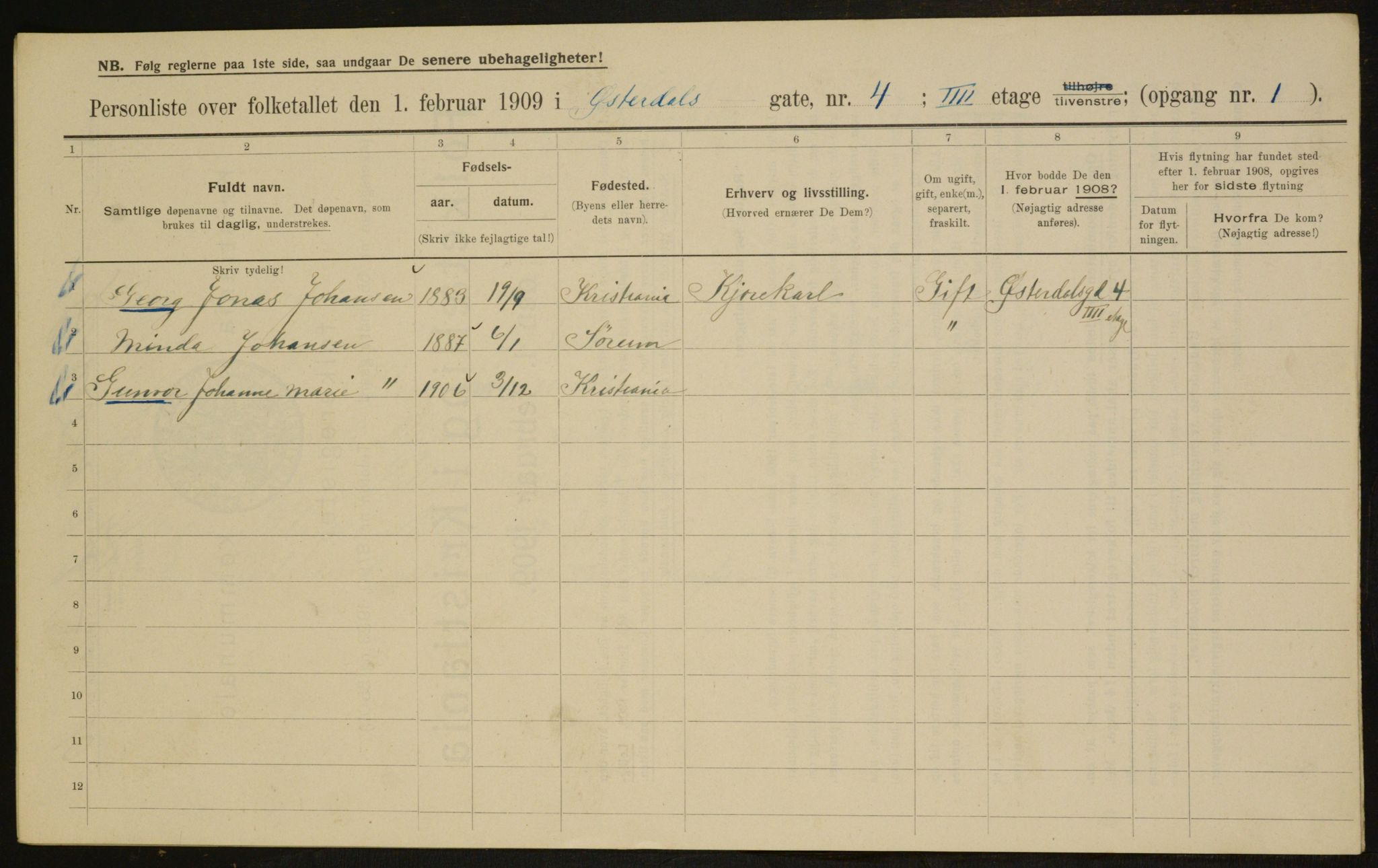 OBA, Municipal Census 1909 for Kristiania, 1909, p. 117103