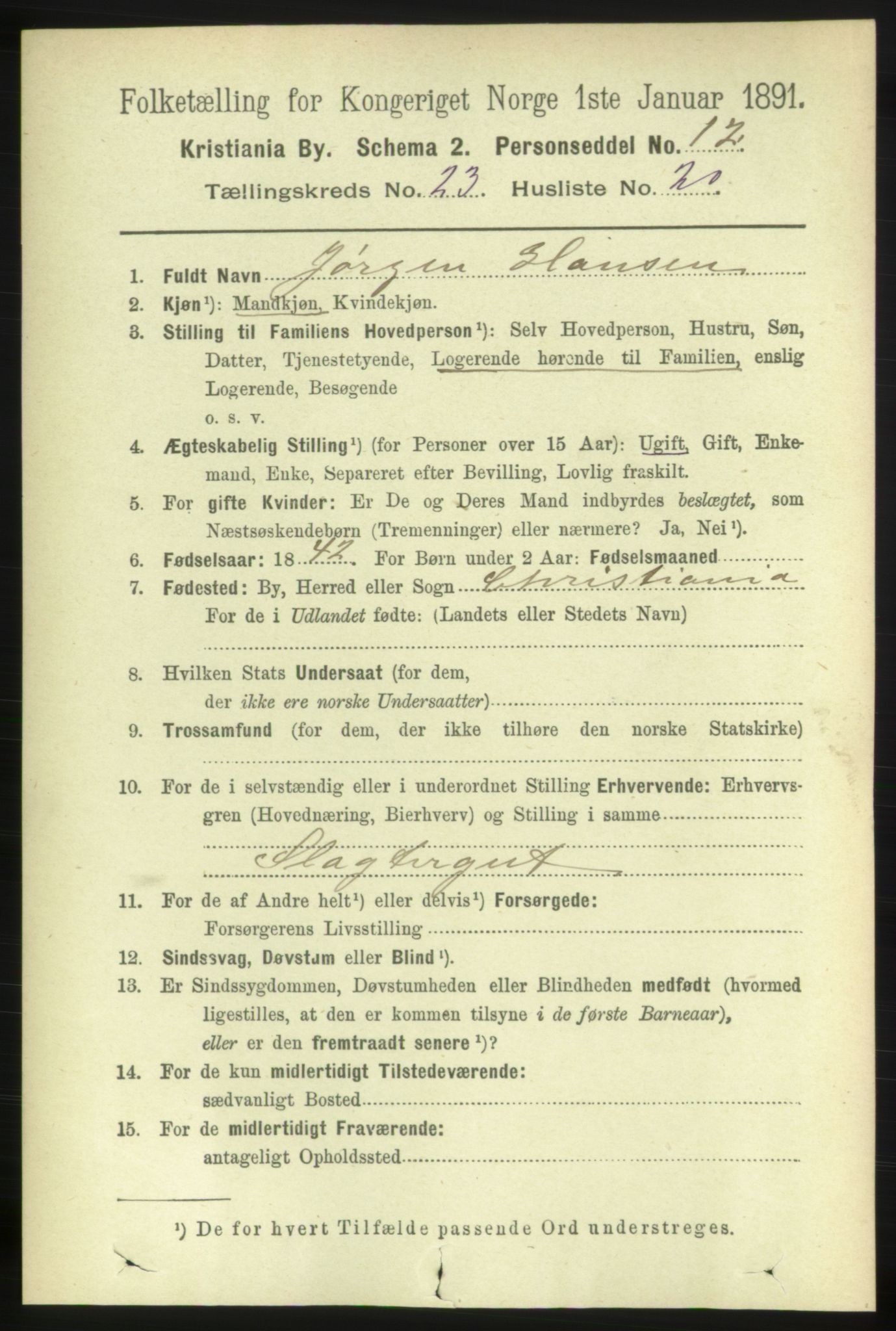 RA, 1891 census for 0301 Kristiania, 1891, p. 11491