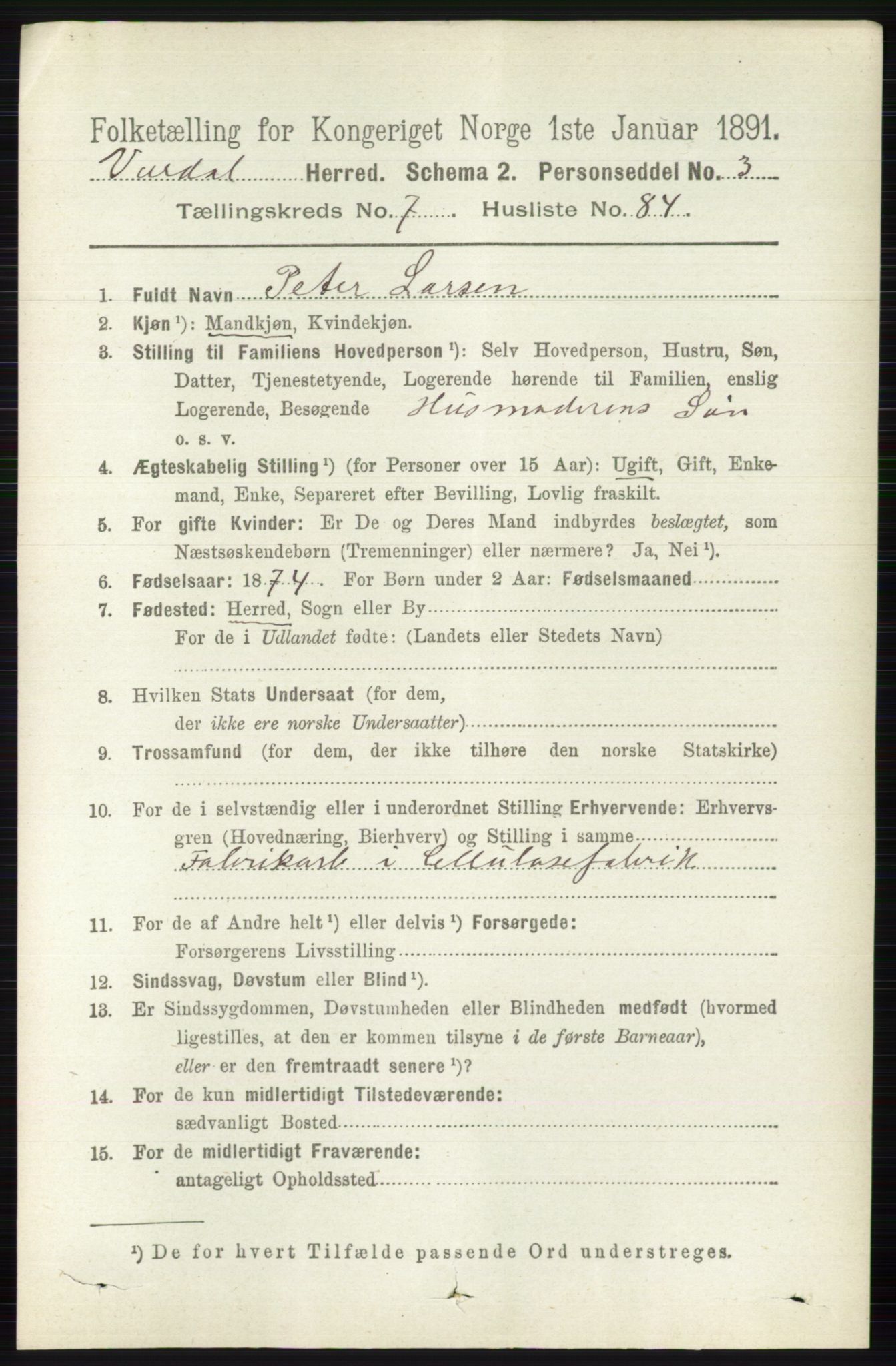 RA, 1891 census for 0527 Vardal, 1891, p. 3560