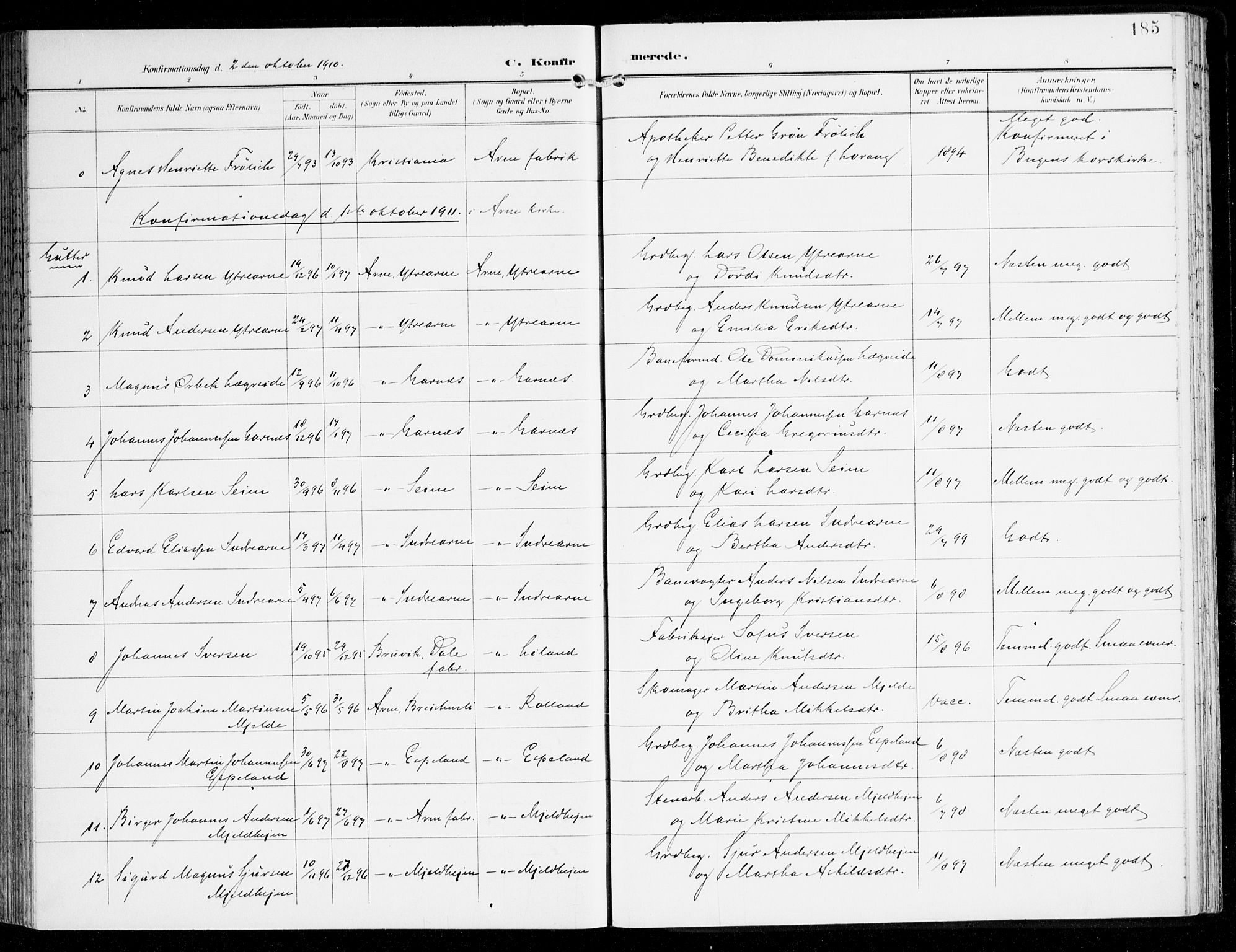 Haus sokneprestembete, AV/SAB-A-75601/H/Haa: Parish register (official) no. D 2, 1899-1912, p. 185