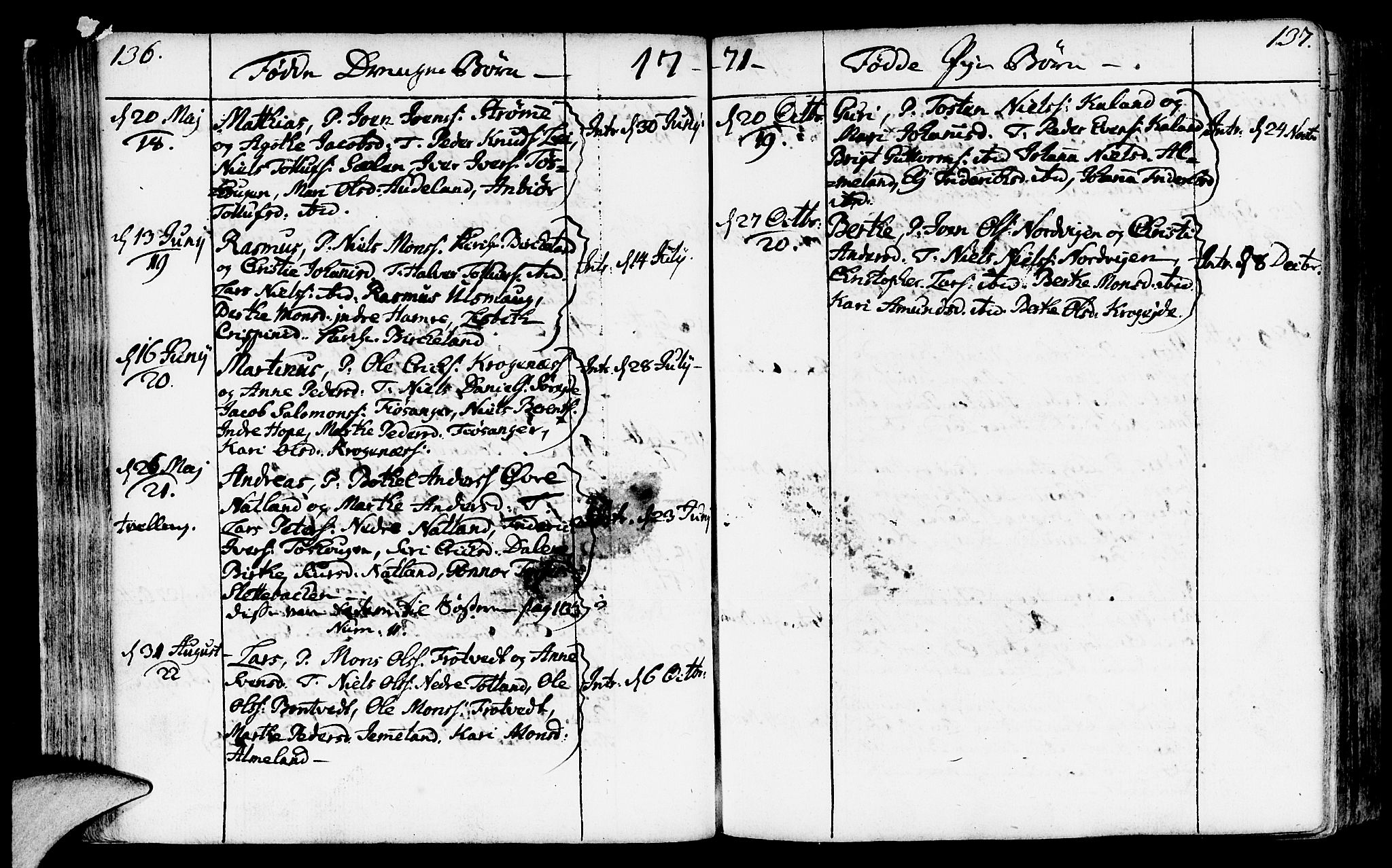 Fana Sokneprestembete, AV/SAB-A-75101/H/Haa/Haaa/L0004: Parish register (official) no. A 4, 1757-1774, p. 136-137