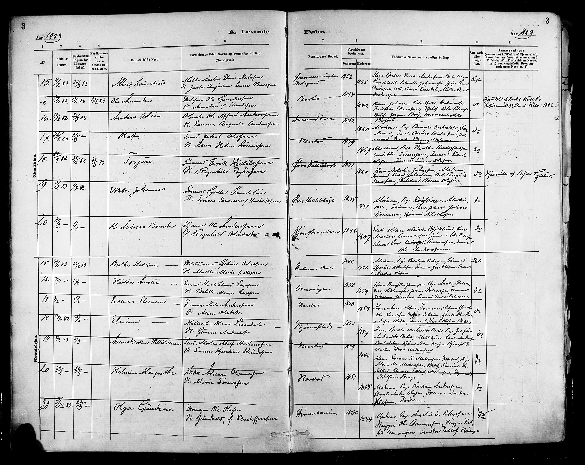 Barbu sokneprestkontor, AV/SAK-1111-0003/F/Fa/L0002: Parish register (official) no. A 2, 1883-1898, p. 3